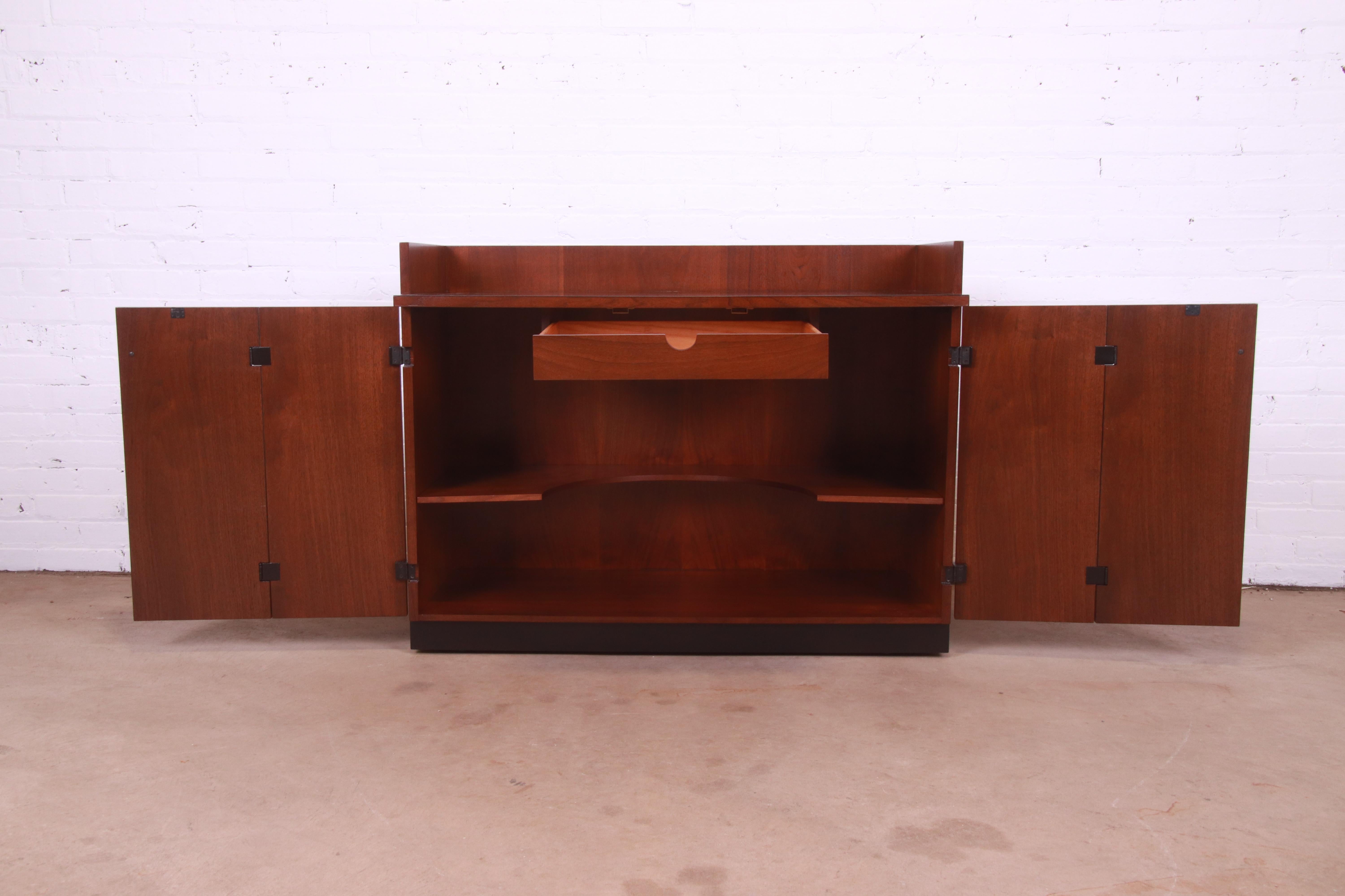 Milo Baughman for Directional Walnut and Ebonized Buffet Server or Bar Cabinet 3