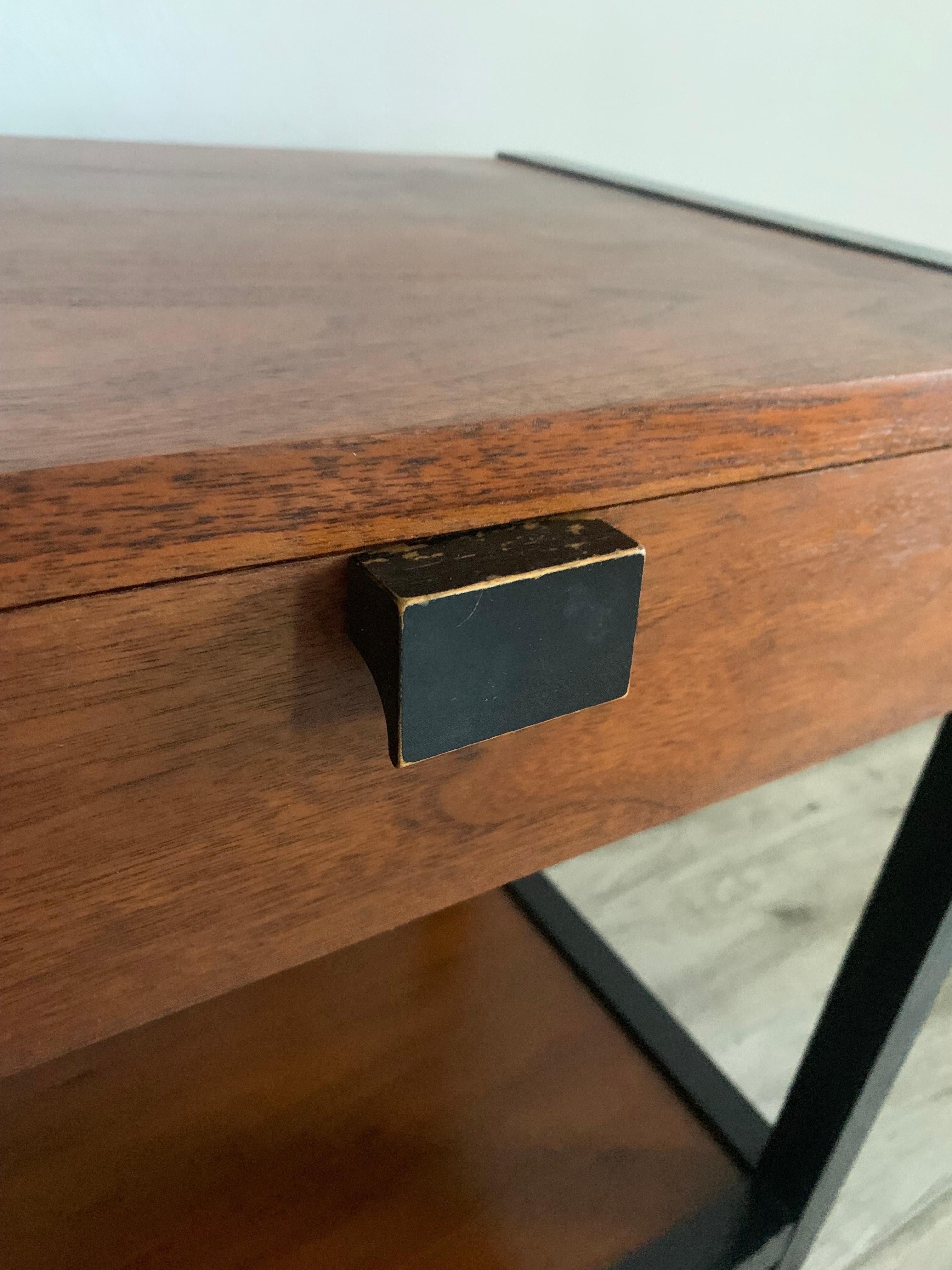 Milo Baughman for Directional Walnut and Ebonized Nightstands.  2