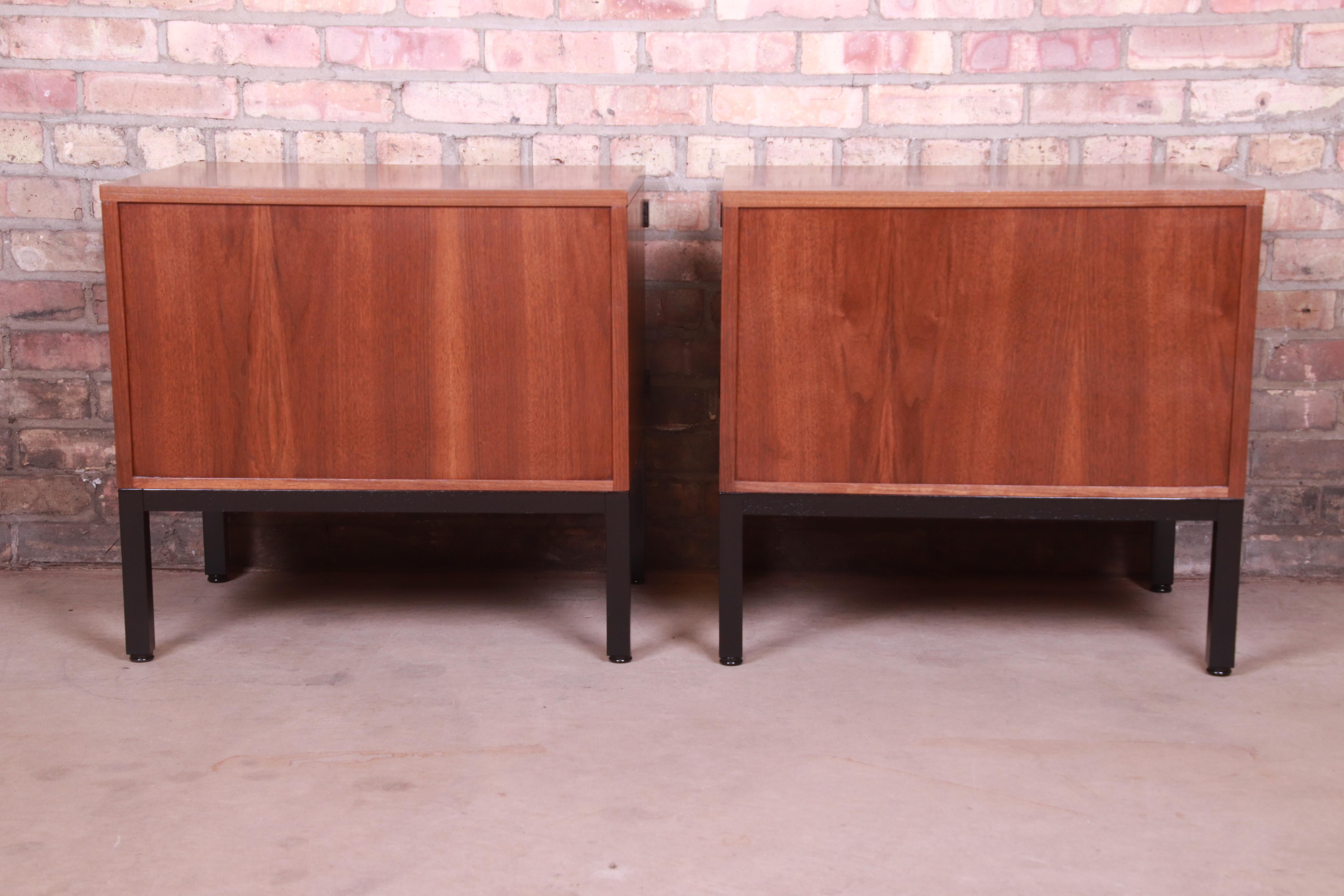 Milo Baughman for Directional Walnut and Ebonized Nightstands, Newly Refinished 4