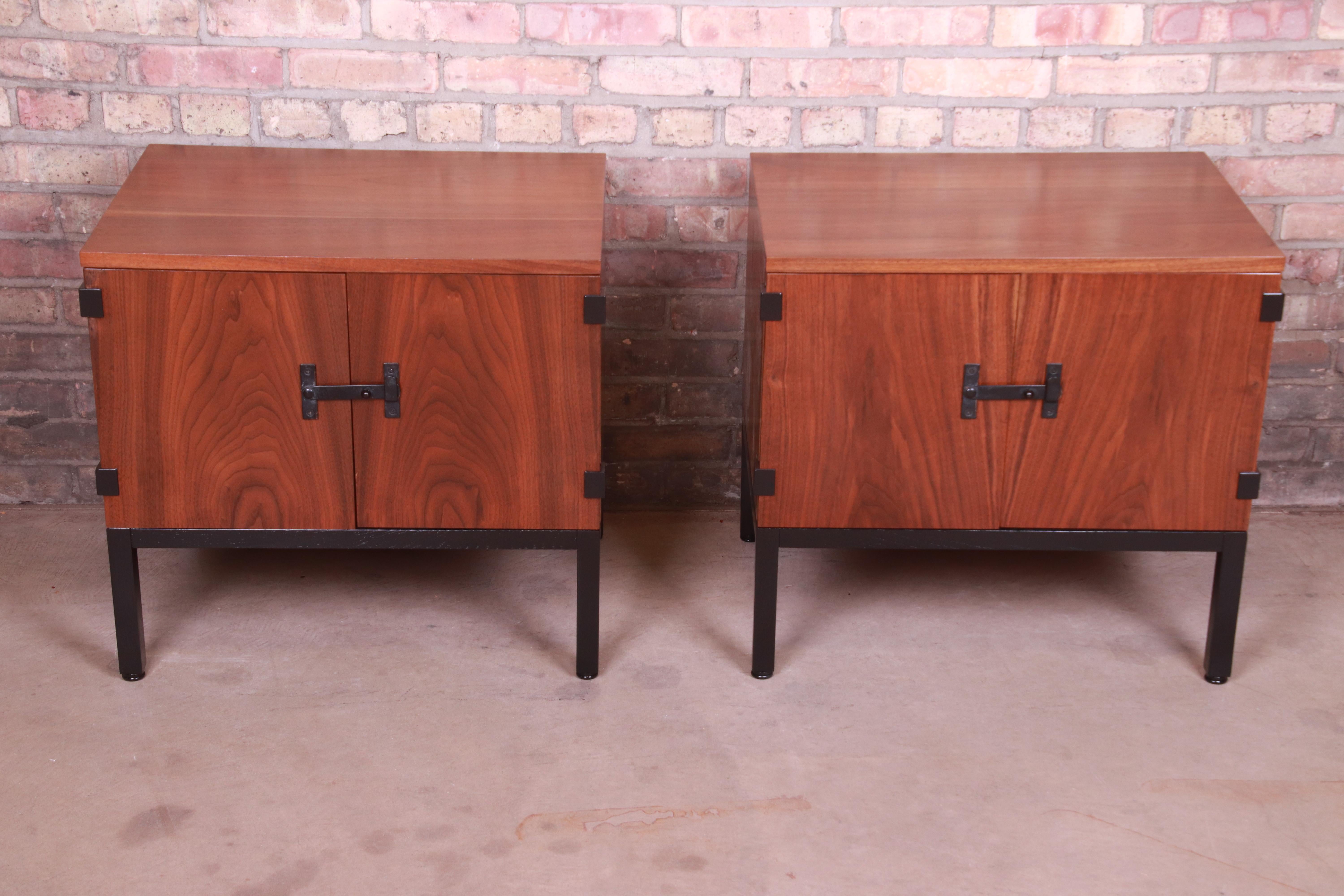 Mid-Century Modern Milo Baughman for Directional Walnut and Ebonized Nightstands, Newly Refinished