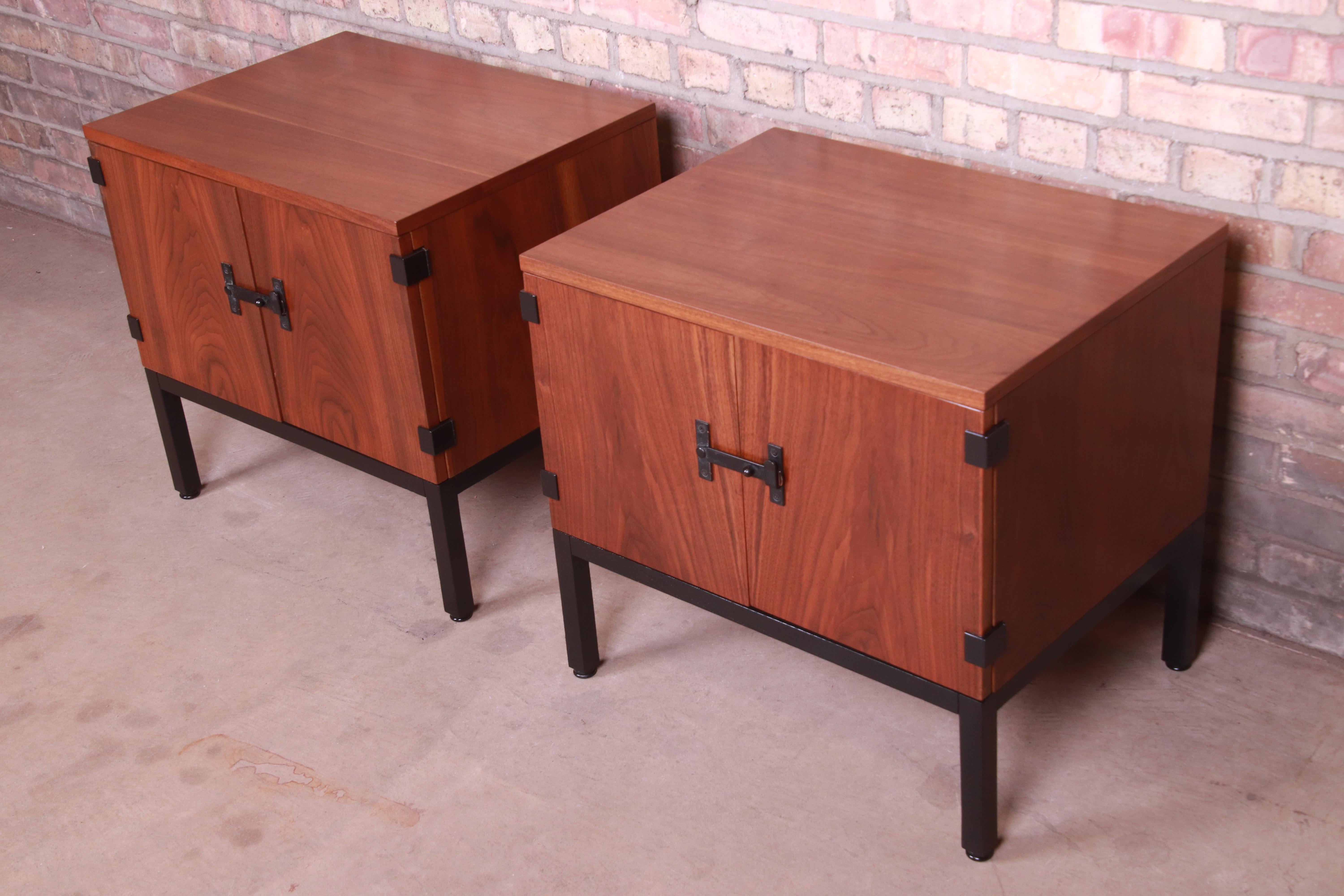 American Milo Baughman for Directional Walnut and Ebonized Nightstands, Newly Refinished
