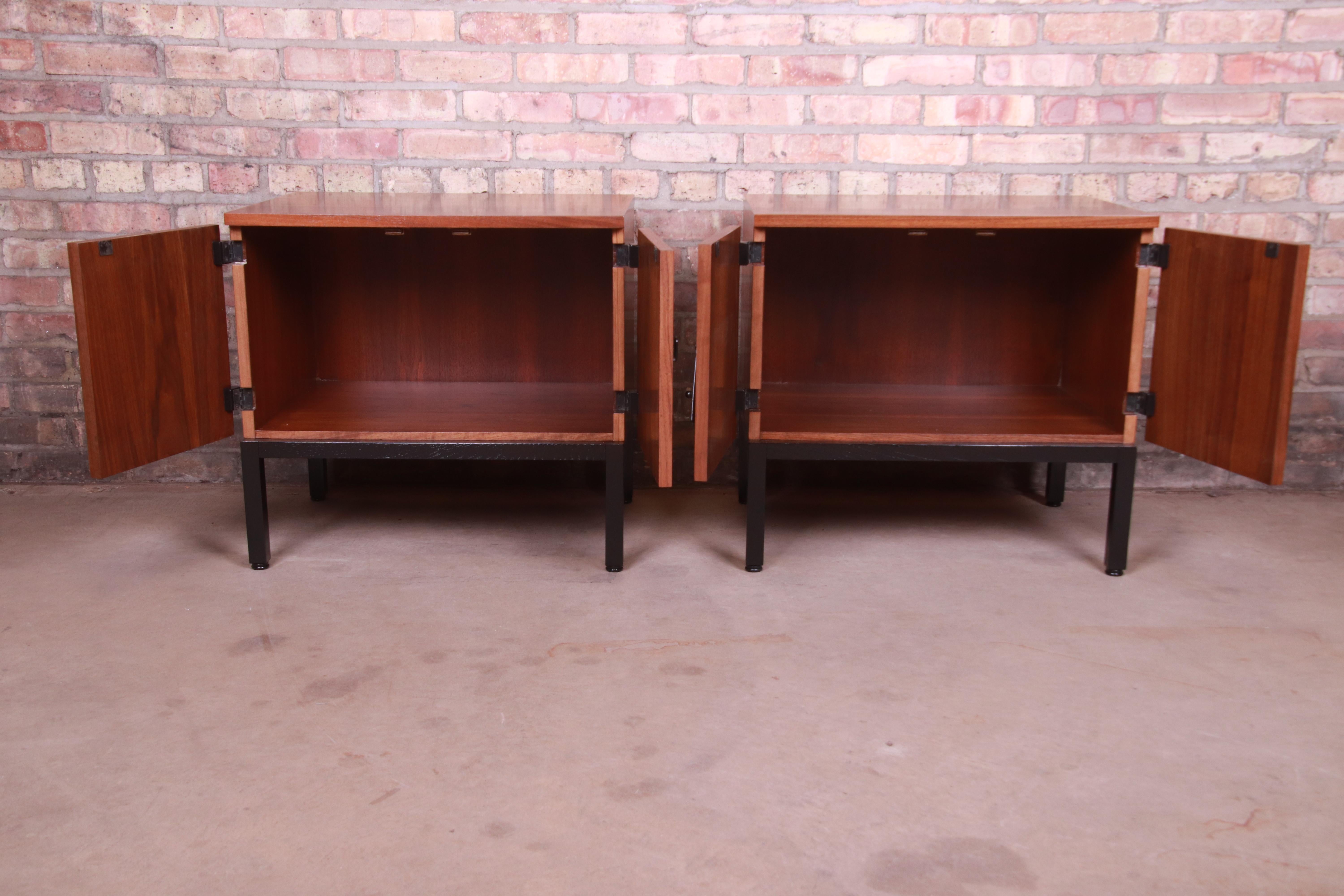 Milo Baughman for Directional Walnut and Ebonized Nightstands, Newly Refinished 1