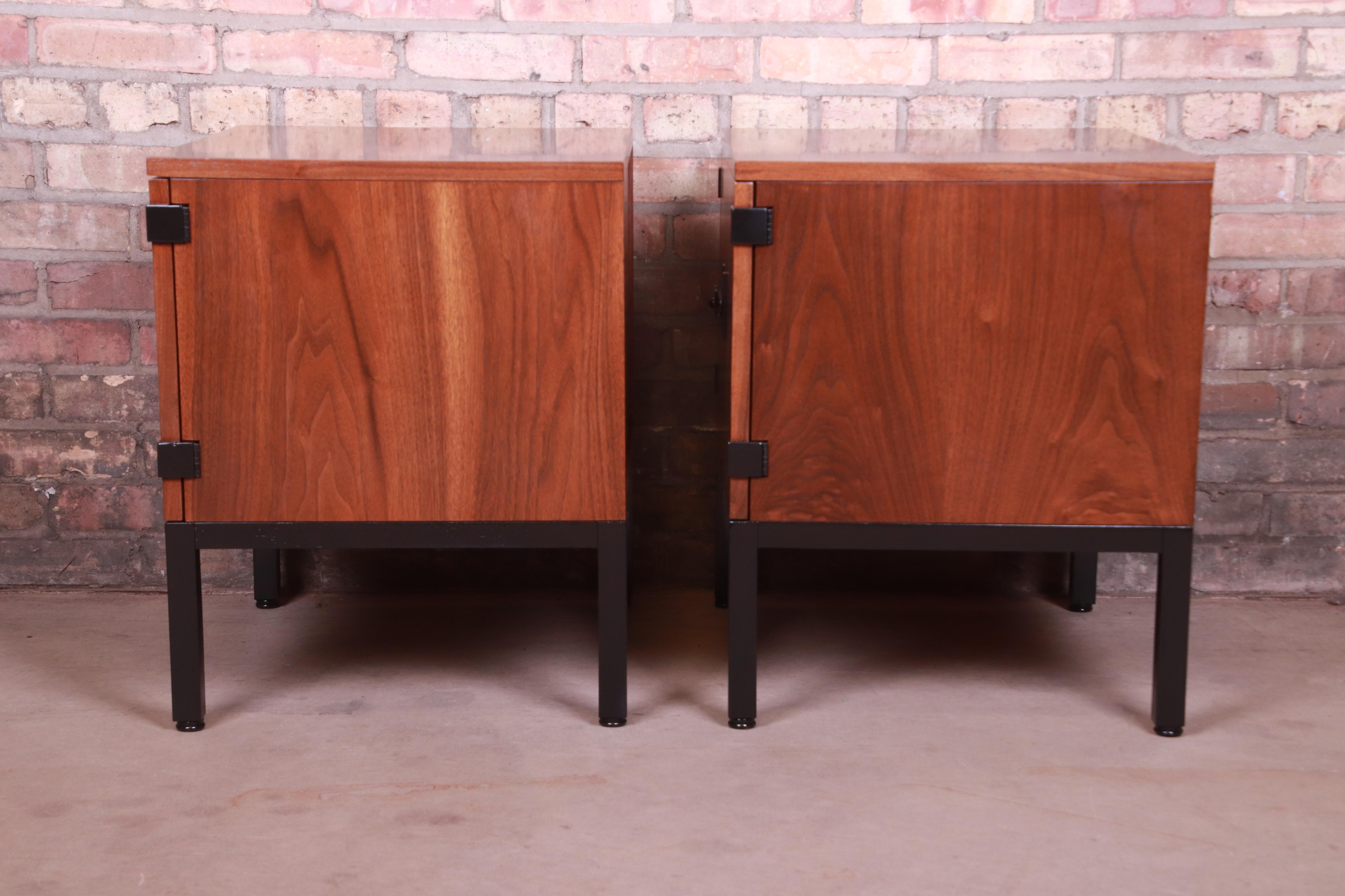 Milo Baughman for Directional Walnut and Ebonized Nightstands, Newly Refinished 2