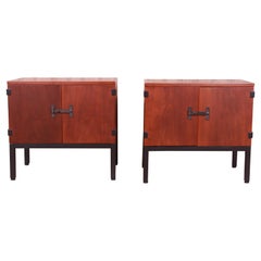 Milo Baughman for Directional Walnut and Ebonized Nightstands, Newly Refinished