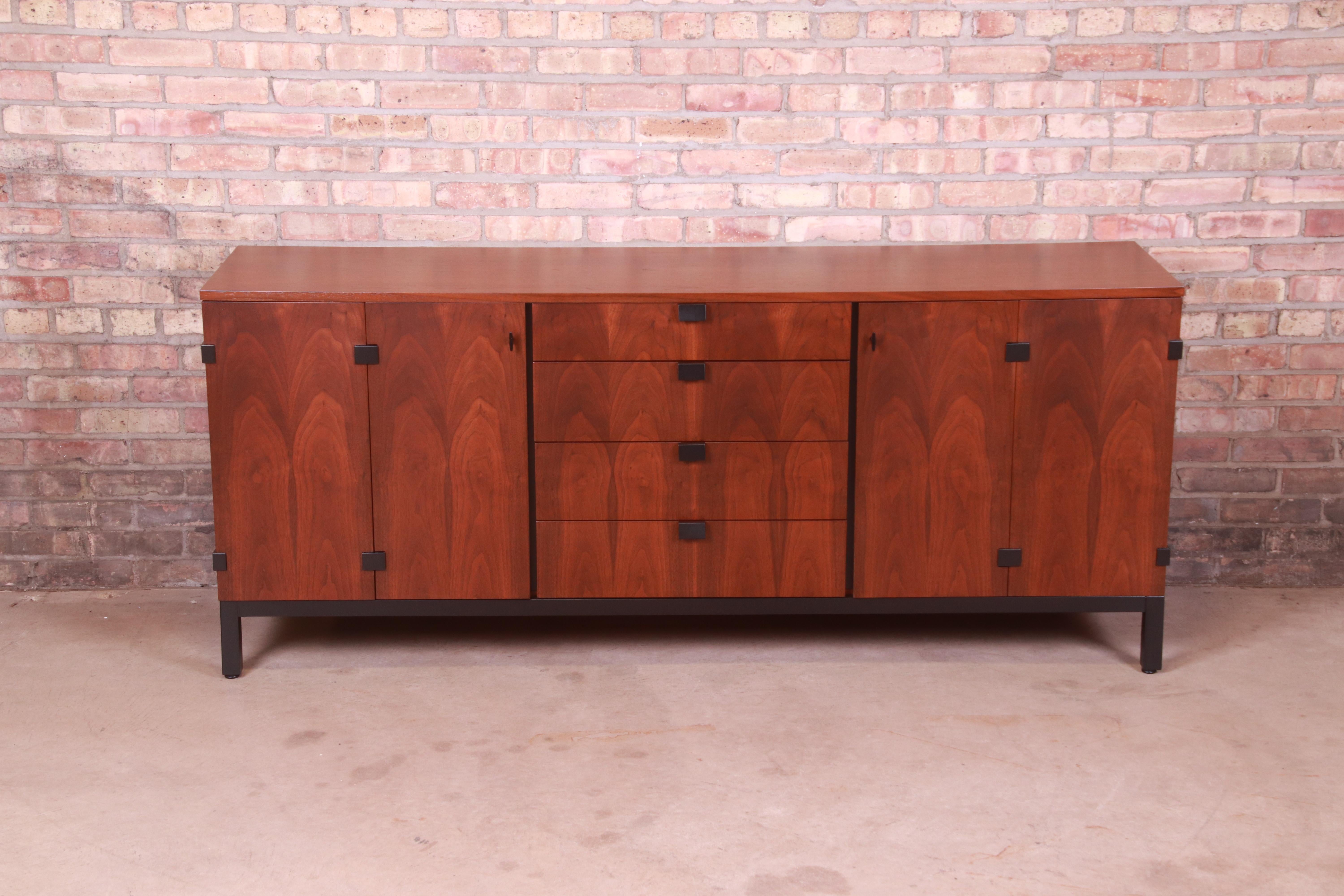 Mid-Century Modern Milo Baughman for Directional Walnut and Ebonized Sideboard Credenza, Refinished
