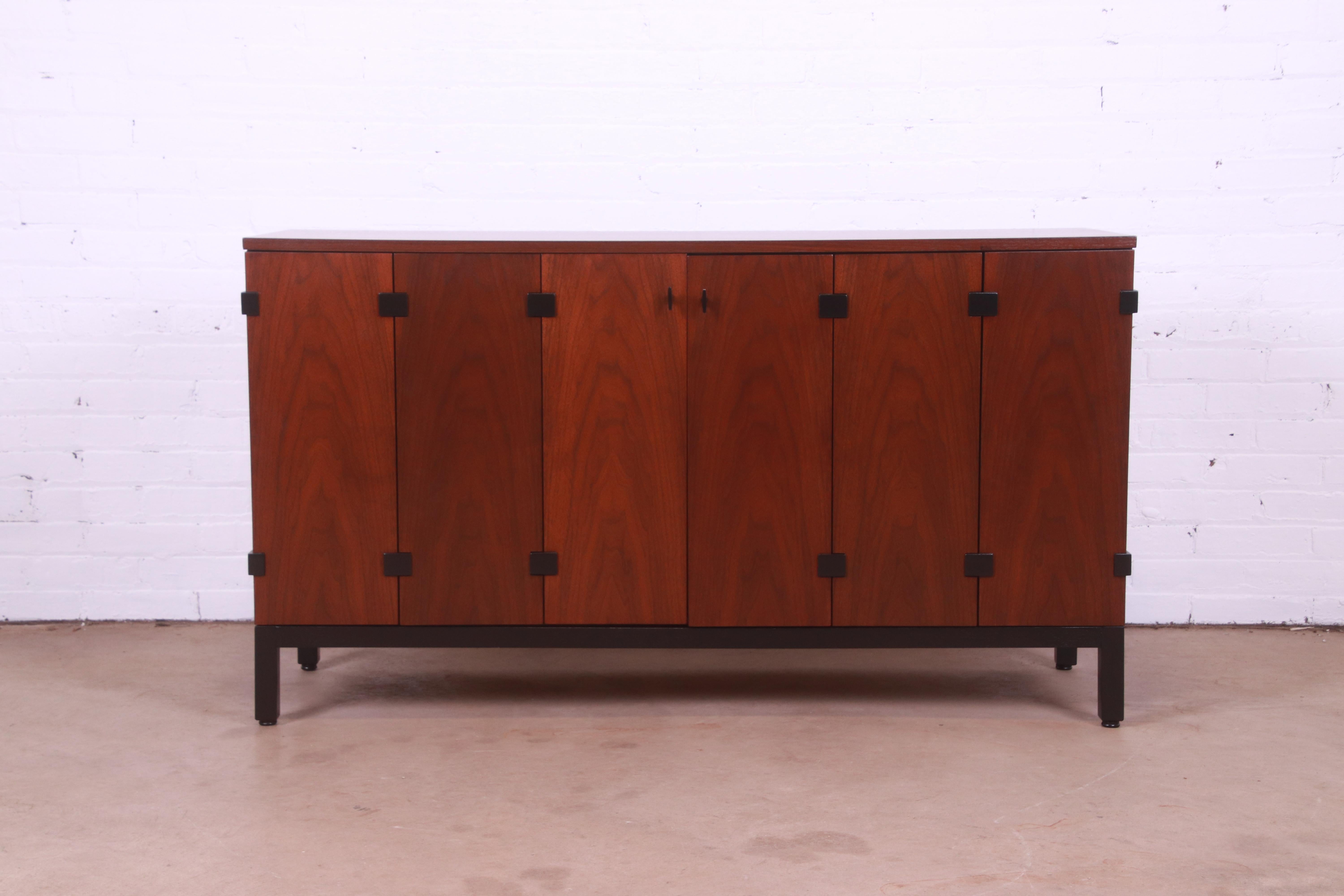 Mid-Century Modern Milo Baughman for Directional Walnut and Ebonized Sideboard Credenza, Refinished