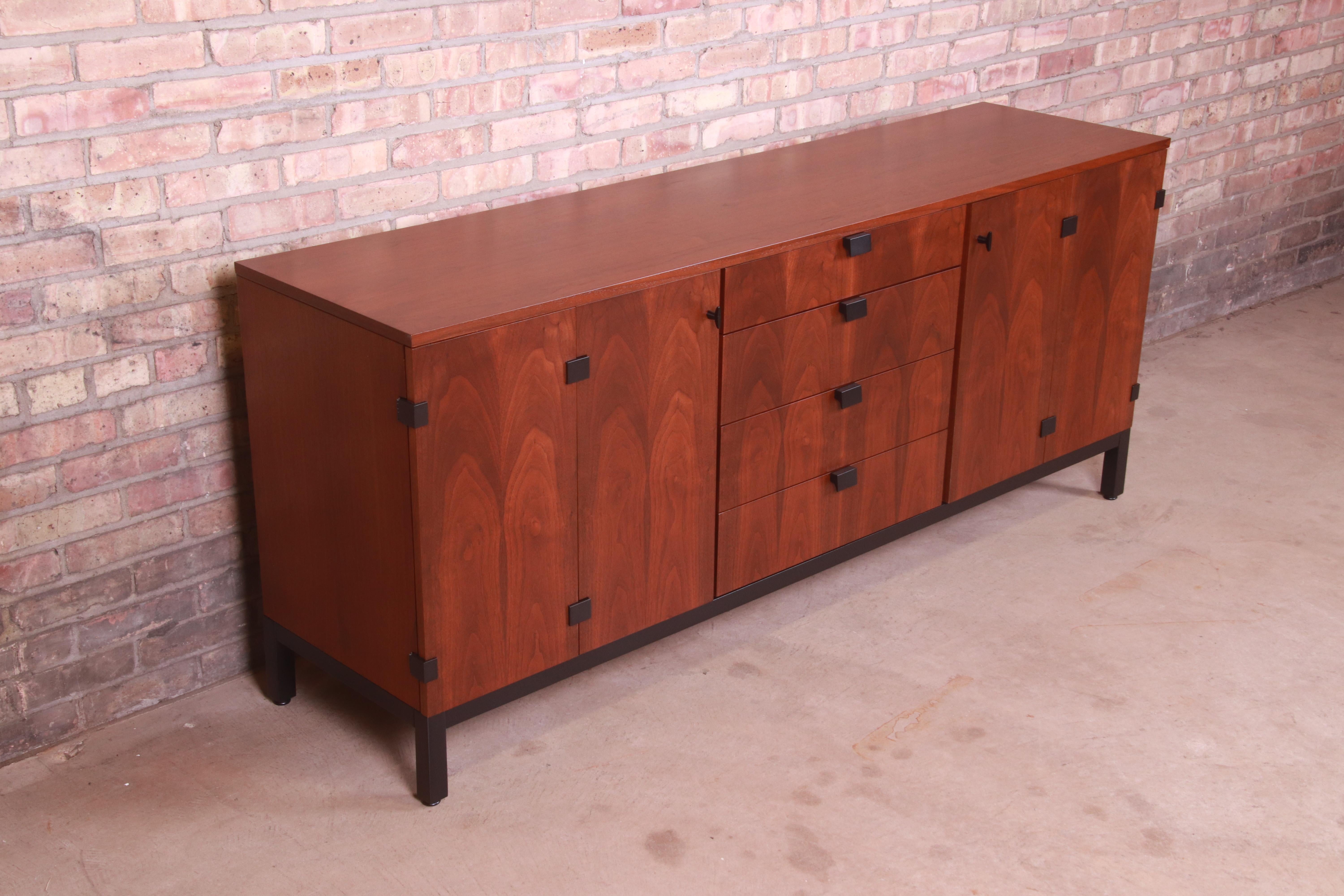 Mid-20th Century Milo Baughman for Directional Walnut and Ebonized Sideboard Credenza, Refinished