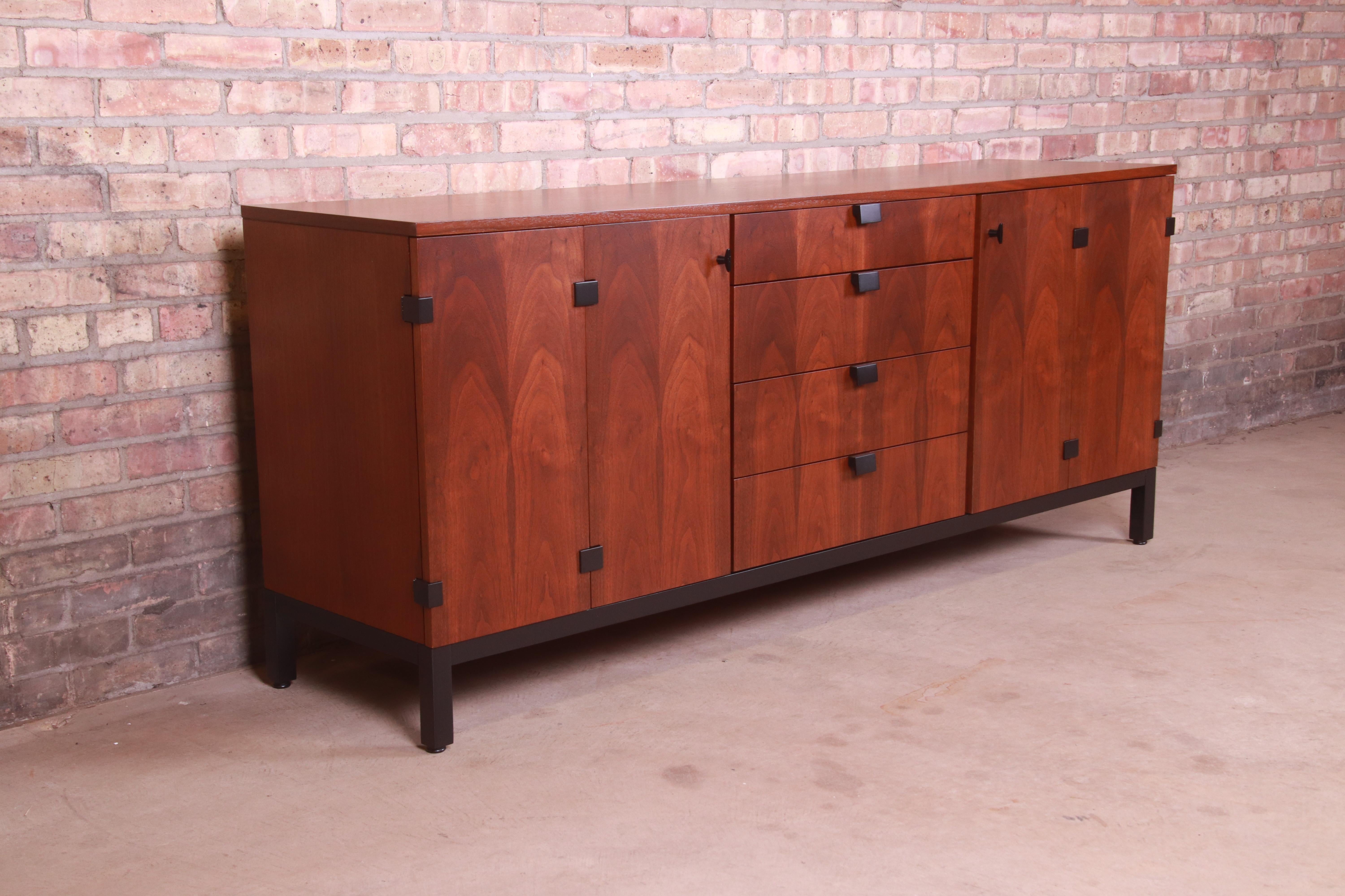 Milo Baughman for Directional Walnut and Ebonized Sideboard Credenza, Refinished 1