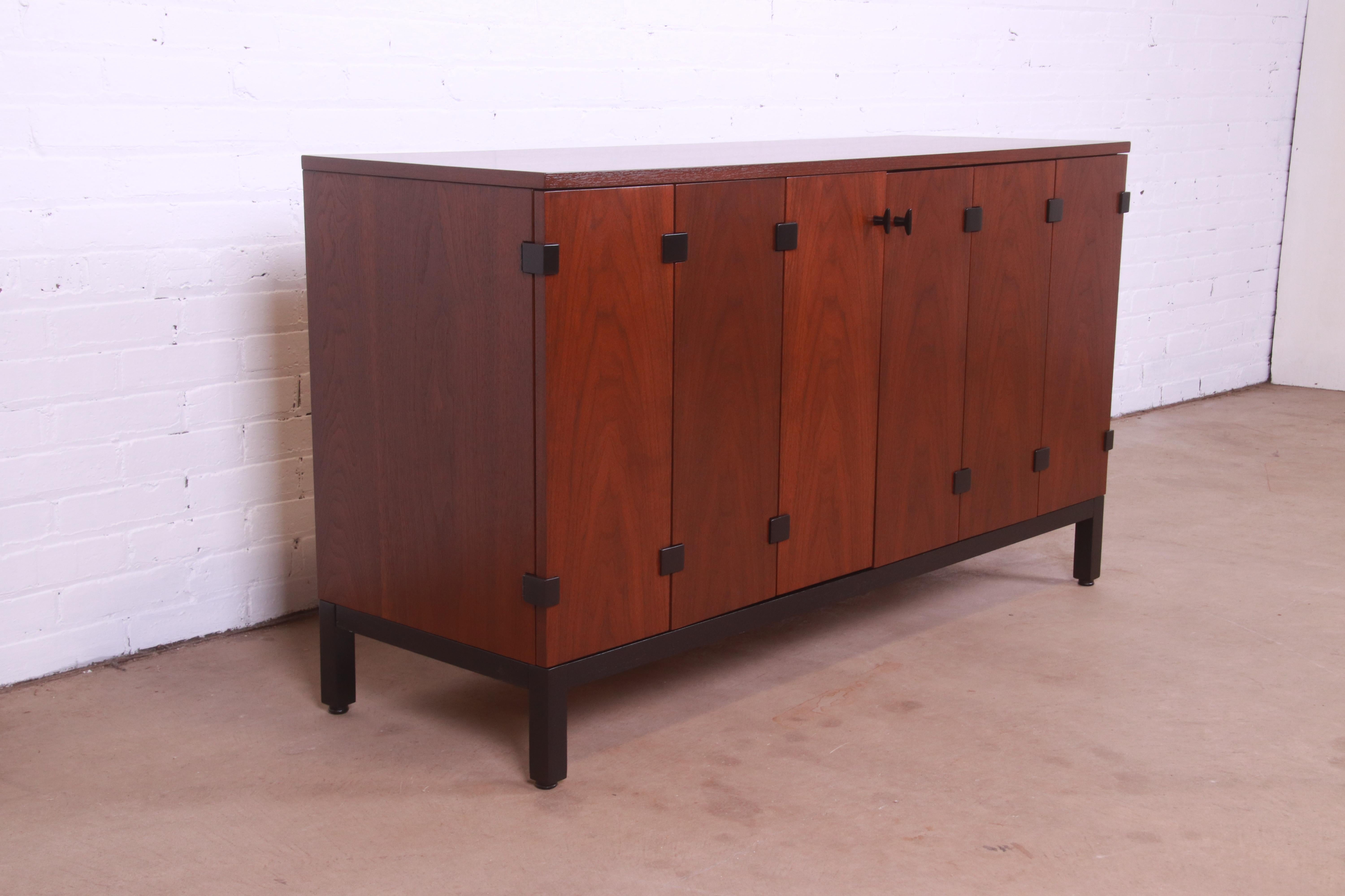 Milo Baughman for Directional Walnut and Ebonized Sideboard Credenza, Refinished 1