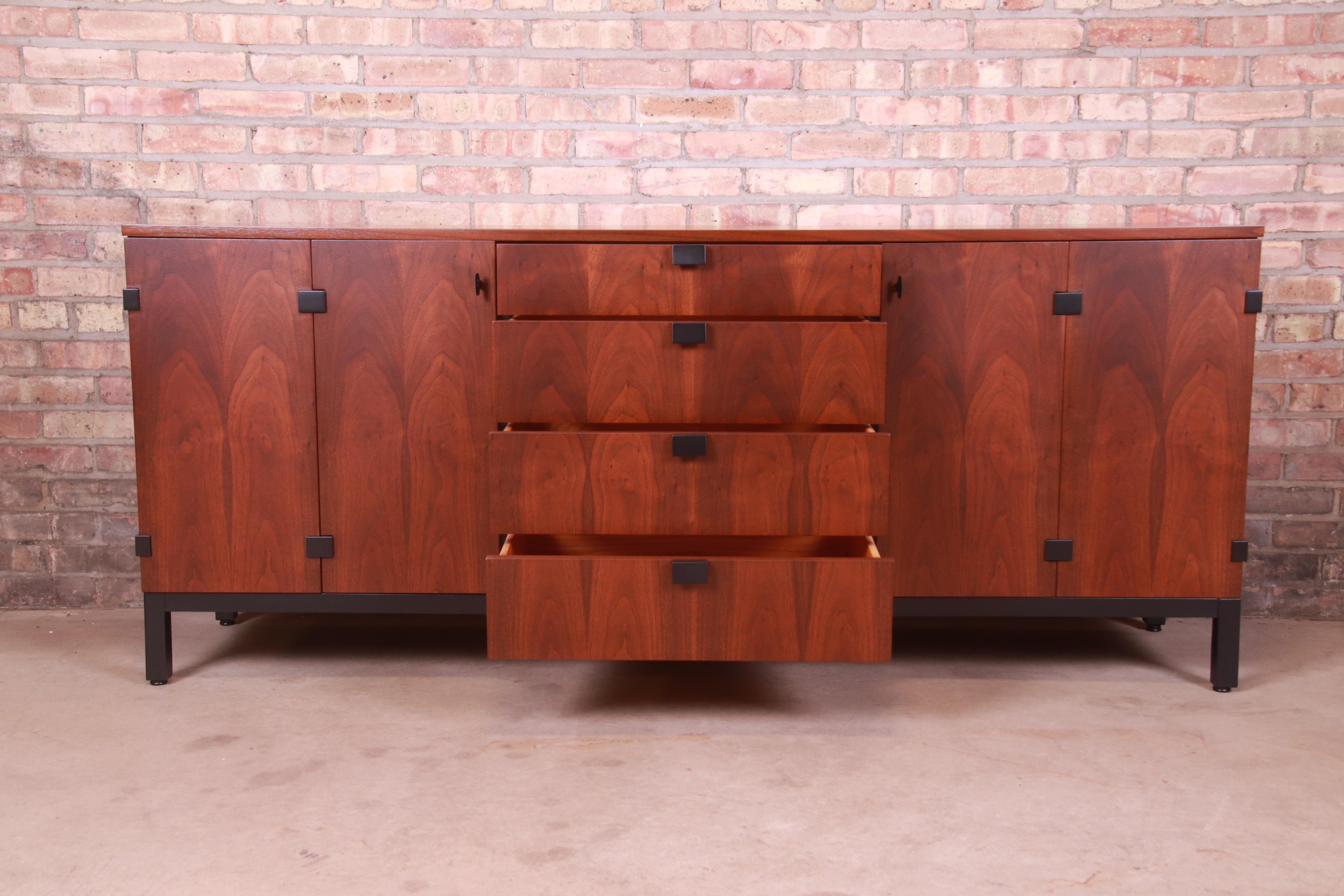 Milo Baughman for Directional Walnut and Ebonized Sideboard Credenza, Refinished 2