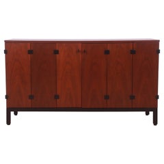 Milo Baughman for Directional Walnut and Ebonized Sideboard Credenza, Refinished