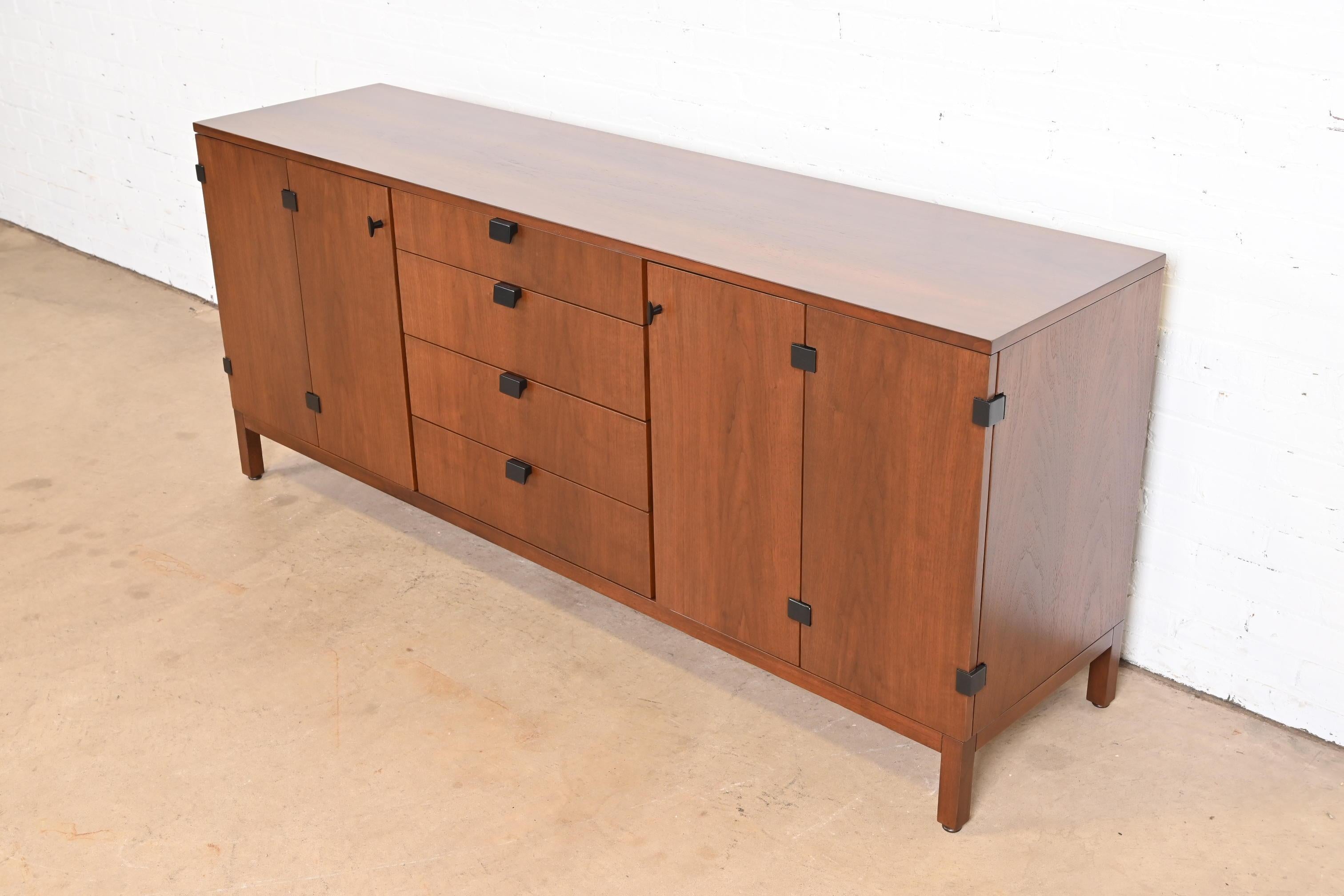 Mid-Century Modern Milo Baughman for Directional Walnut and Ebonized Sideboard, Newly Refinished