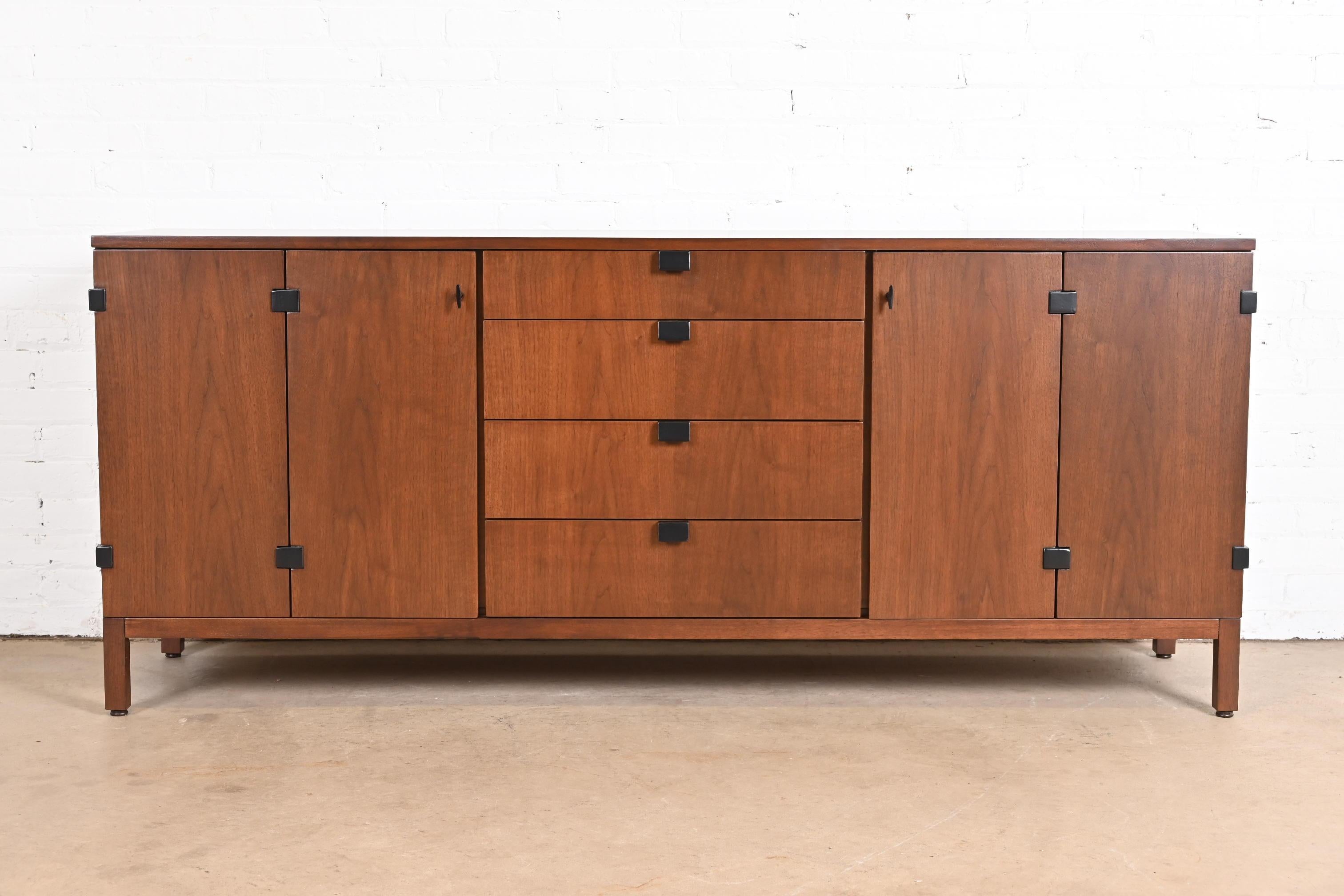 American Milo Baughman for Directional Walnut and Ebonized Sideboard, Newly Refinished