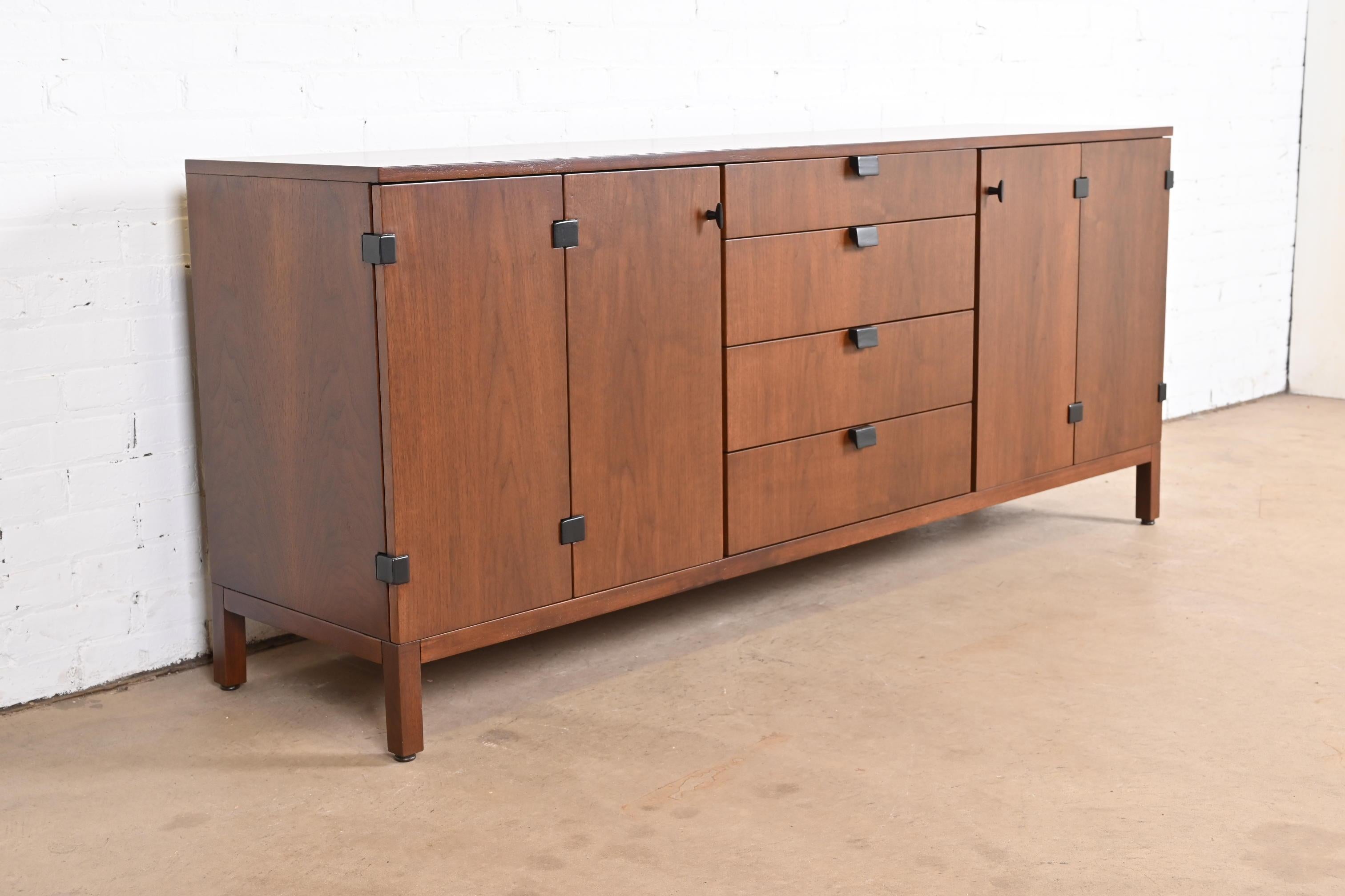 Mid-20th Century Milo Baughman for Directional Walnut and Ebonized Sideboard, Newly Refinished