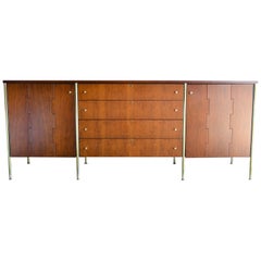 Vintage Milo Baughman for Directional Walnut, Cherry and Brass Credenza, circa 1965