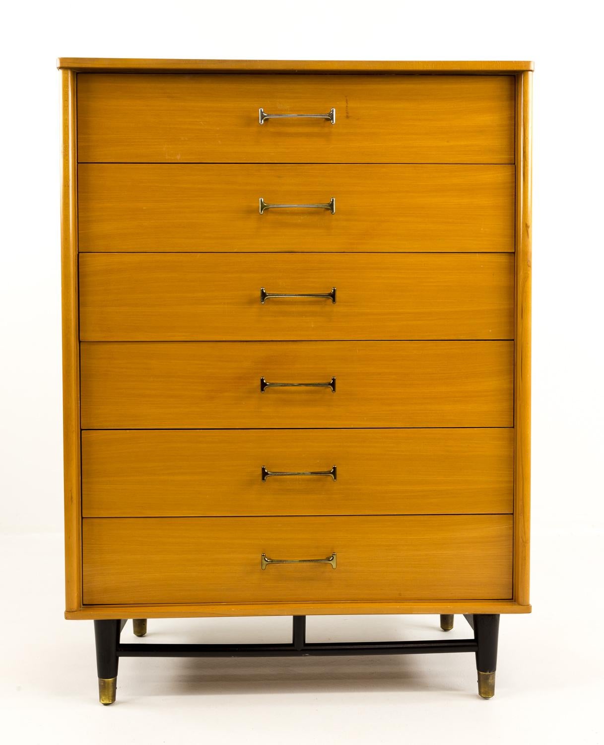 Milo Baughman for Drexel New Todays living mid century elm blonde highboy dresser.

This dresser measures: 32 wide x 18 deep x 44.5 inches high

All pieces of furniture can be had in what we call restored vintage condition. That means the piece
