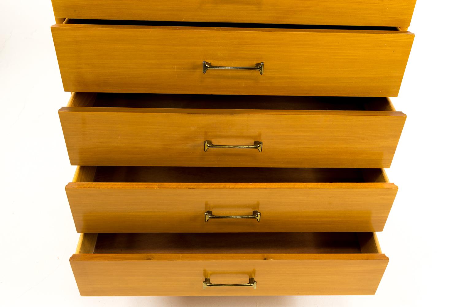 Brass Milo Baughman for Drexel Blonde Highboy Dresser