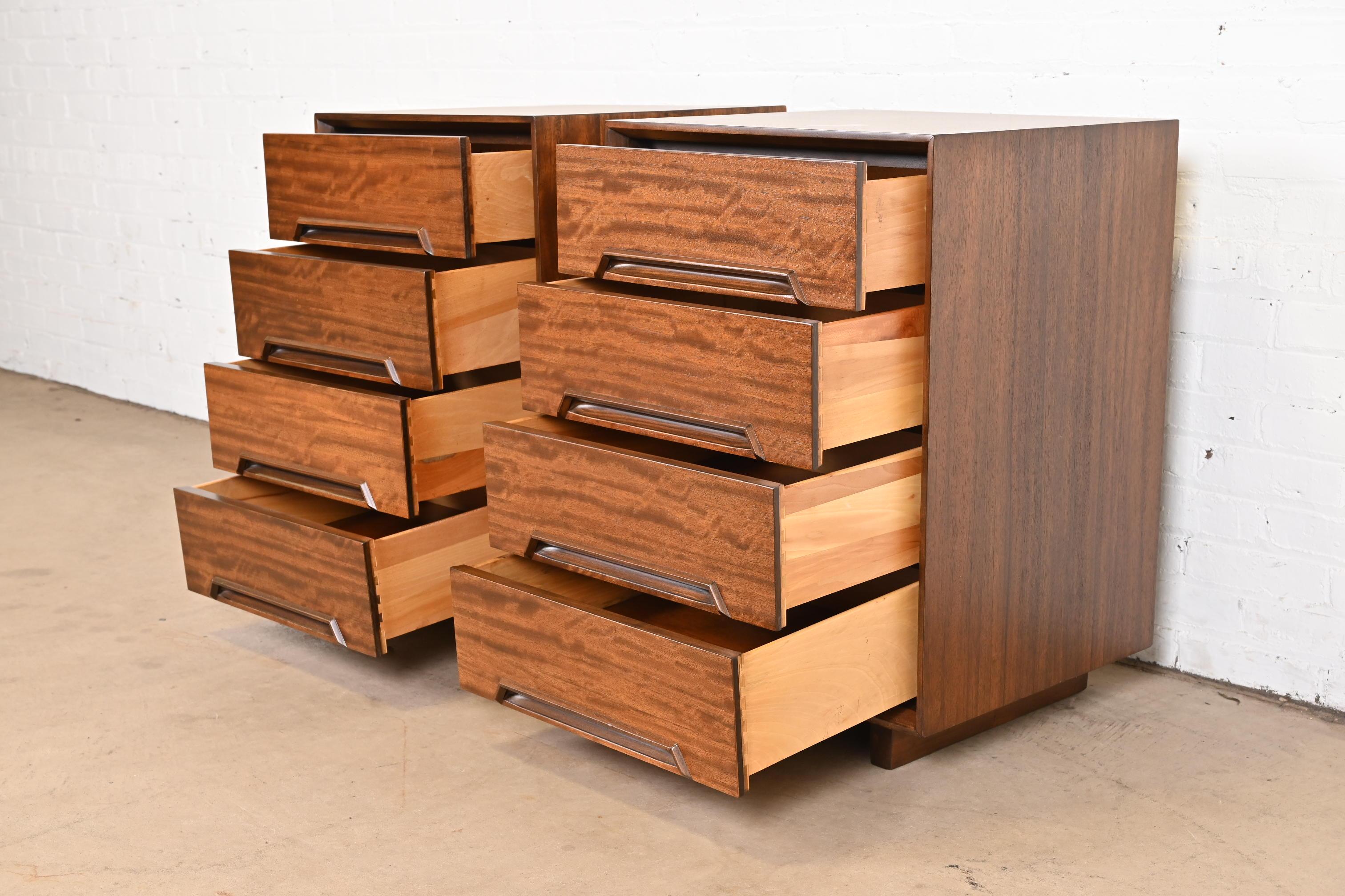 Milo Baughman for Drexel Exotic Mindoro Wood Bedside Chests, Newly Refinished For Sale 4