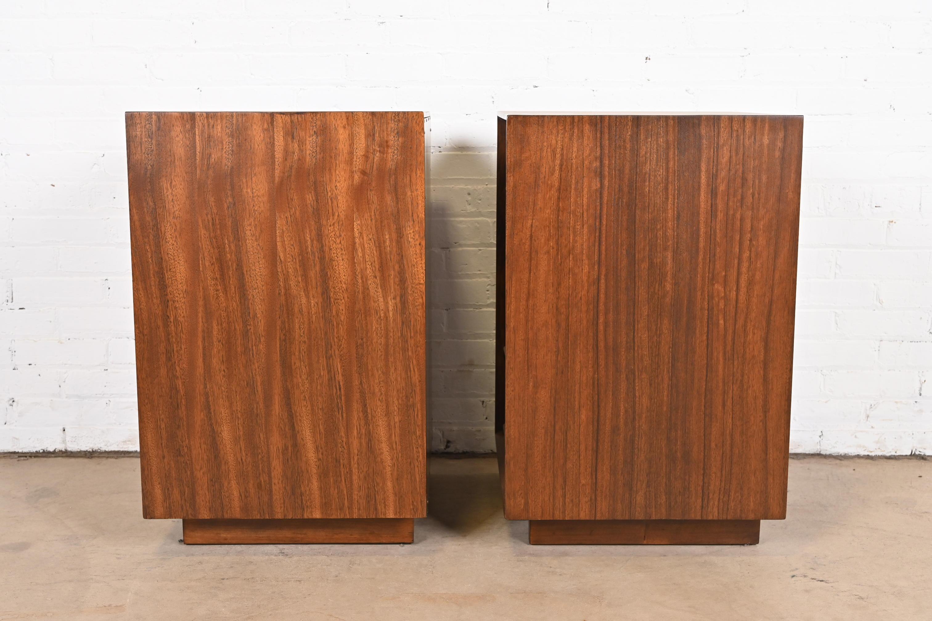 Milo Baughman for Drexel Exotic Mindoro Wood Bedside Chests, Newly Refinished For Sale 10