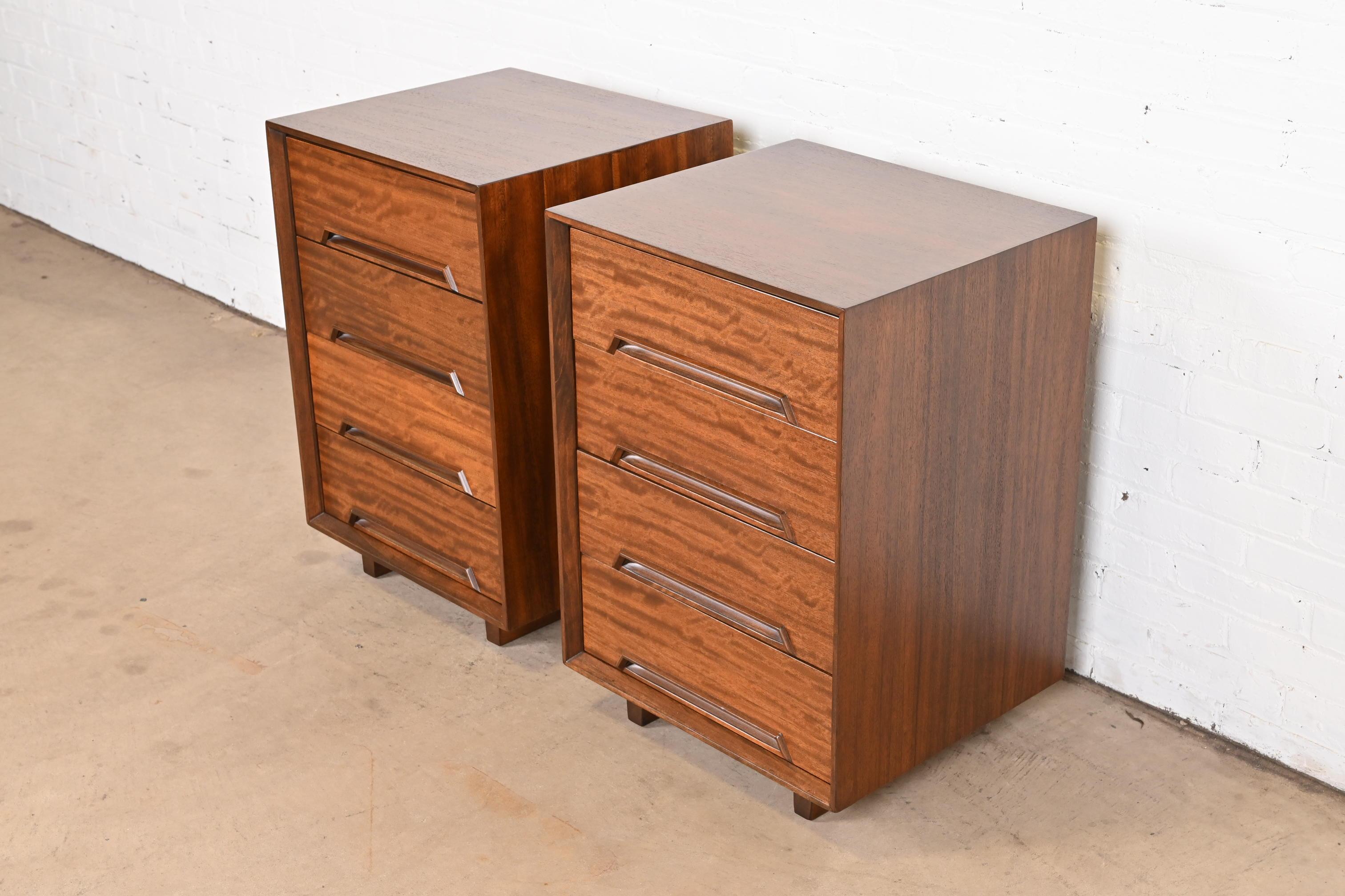American Milo Baughman for Drexel Exotic Mindoro Wood Bedside Chests, Newly Refinished For Sale