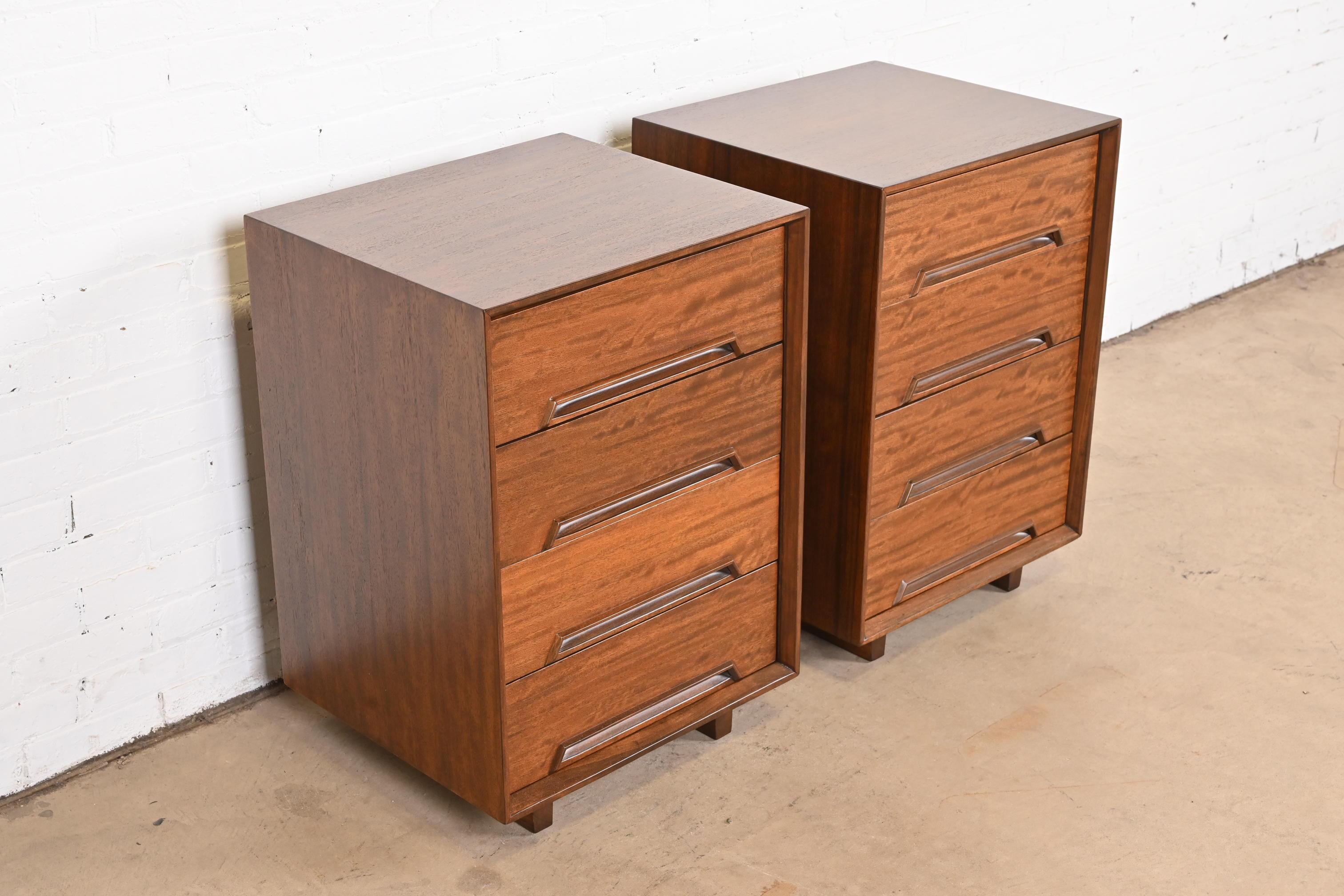 Mid-20th Century Milo Baughman for Drexel Exotic Mindoro Wood Bedside Chests, Newly Refinished For Sale