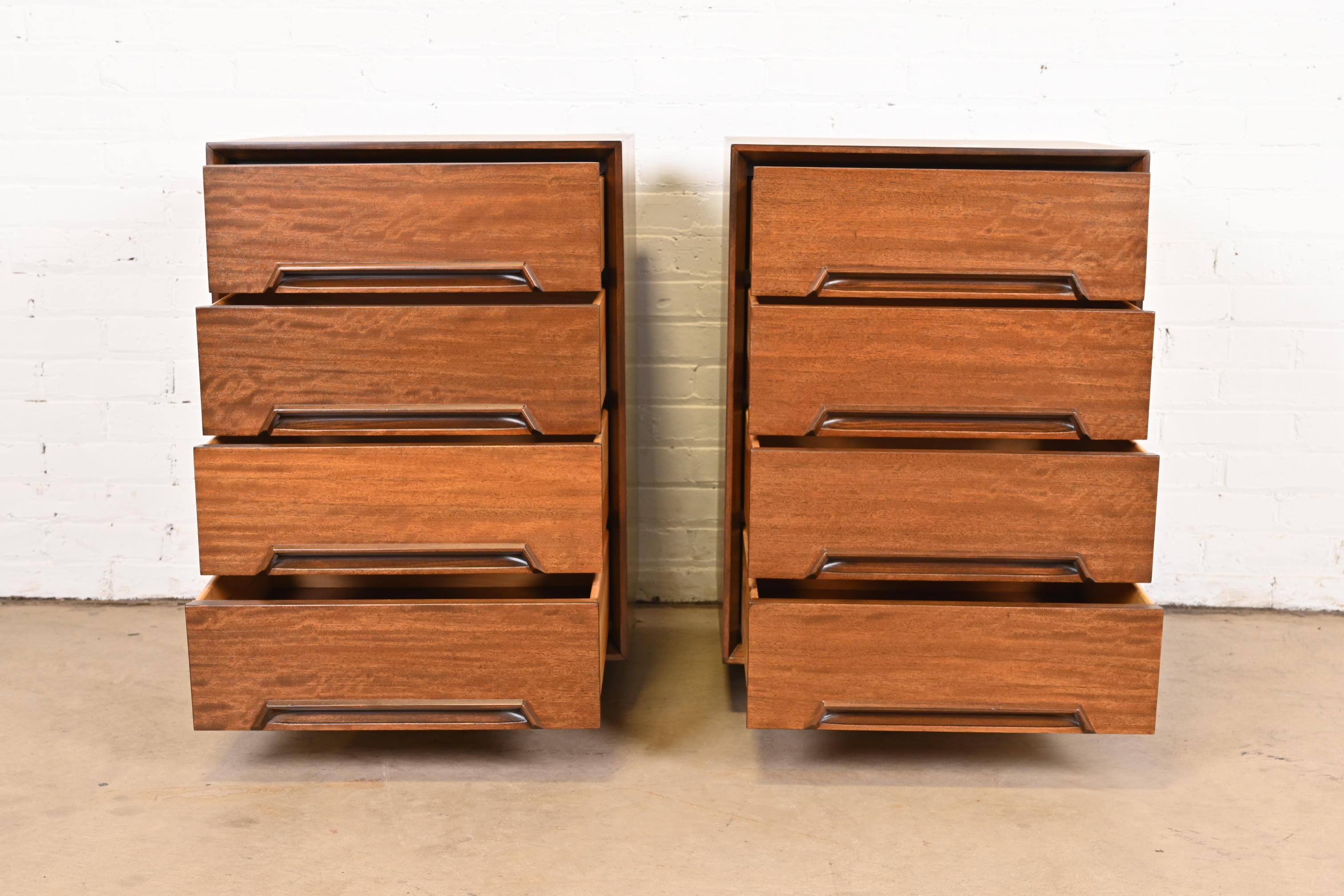 Milo Baughman for Drexel Exotic Mindoro Wood Bedside Chests, Newly Refinished For Sale 2