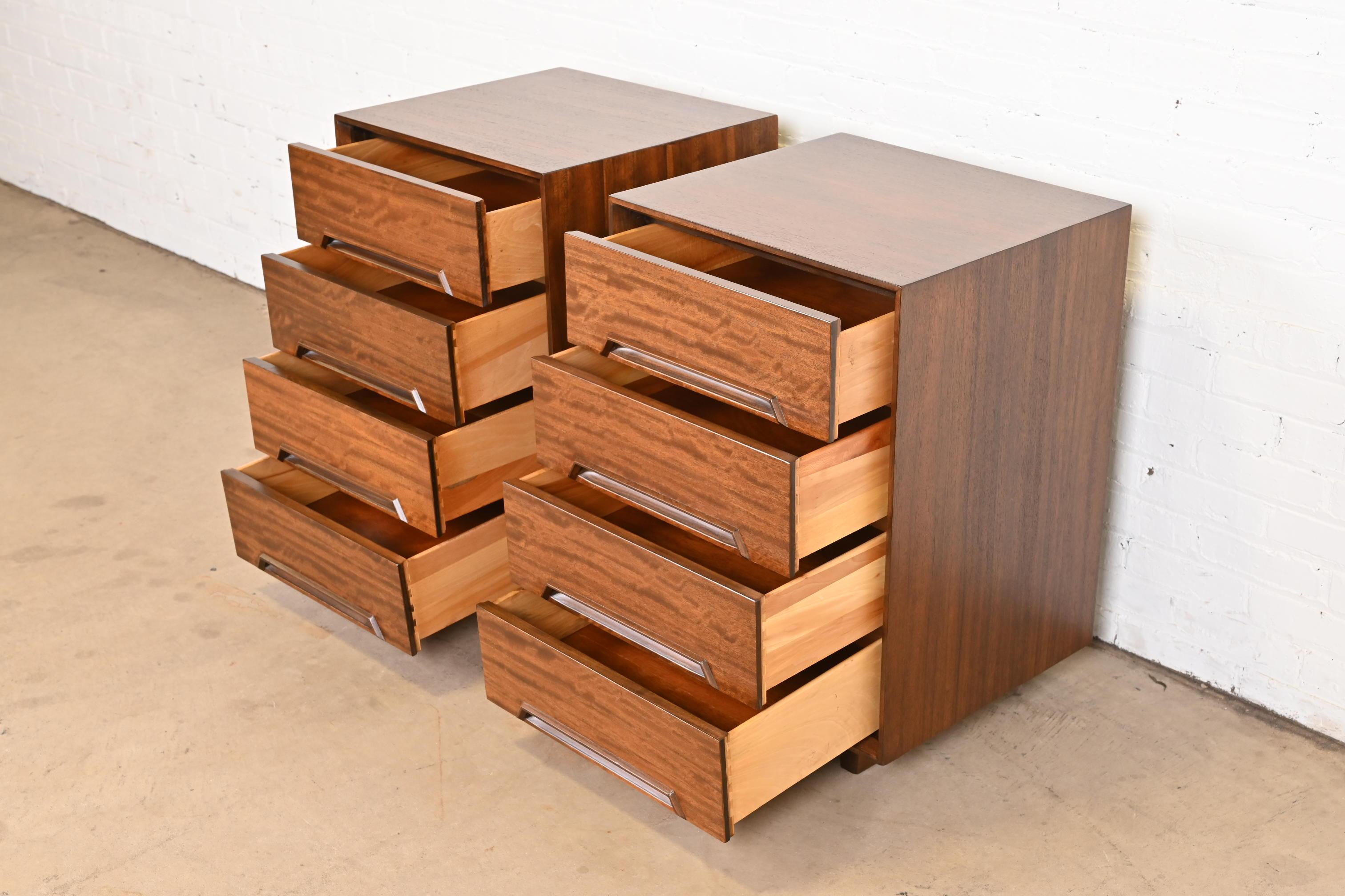 Milo Baughman for Drexel Exotic Mindoro Wood Bedside Chests, Newly Refinished For Sale 3