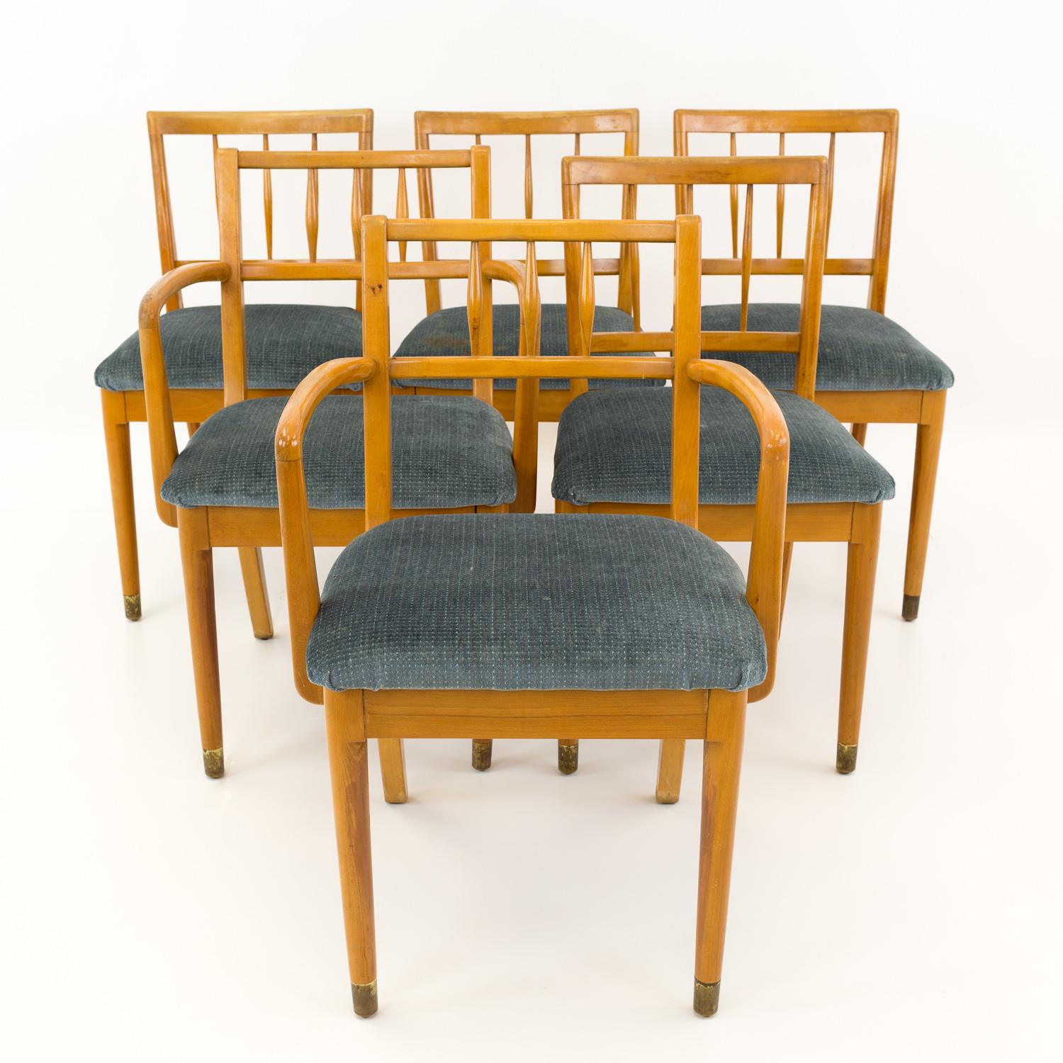 Milo Baughman for Drexel New Todays living midcentury spice color dining chairs - set of 6
Each chair is 21.25 wide x 21.5 deep x 32.5 high

All pieces of furniture can be had in what we call restored vintage condition. This means the piece is