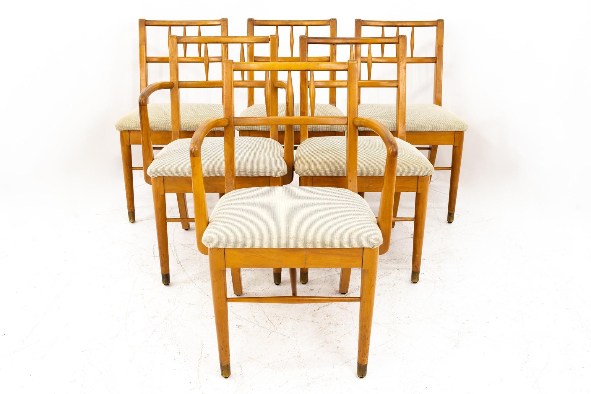 Milo Baughman for Drexel todays living midcentury blonde dining chairs, set of 6
Chairs with arms measure: 19.5 wide x 19 deep x 27 high, with a seat height of 18 inches
Armless chairs measures: 19.5 wide x 19 deep x 31 high, with a seat height of