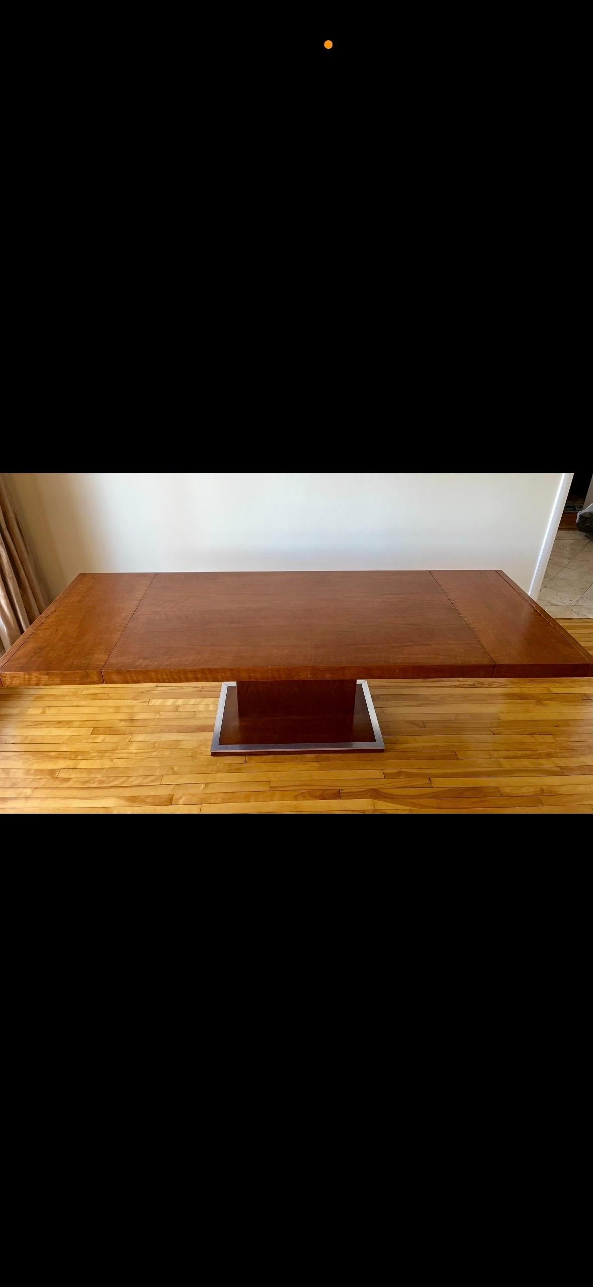 
Sometimes attributed to Milo Baughman for Founders Walnut extension dining with two leaves totally refinished about 5 years ago with aluminium trim polished. Table's dimension listed are for the extended size. Closed the table is 68 x 38. Clearance