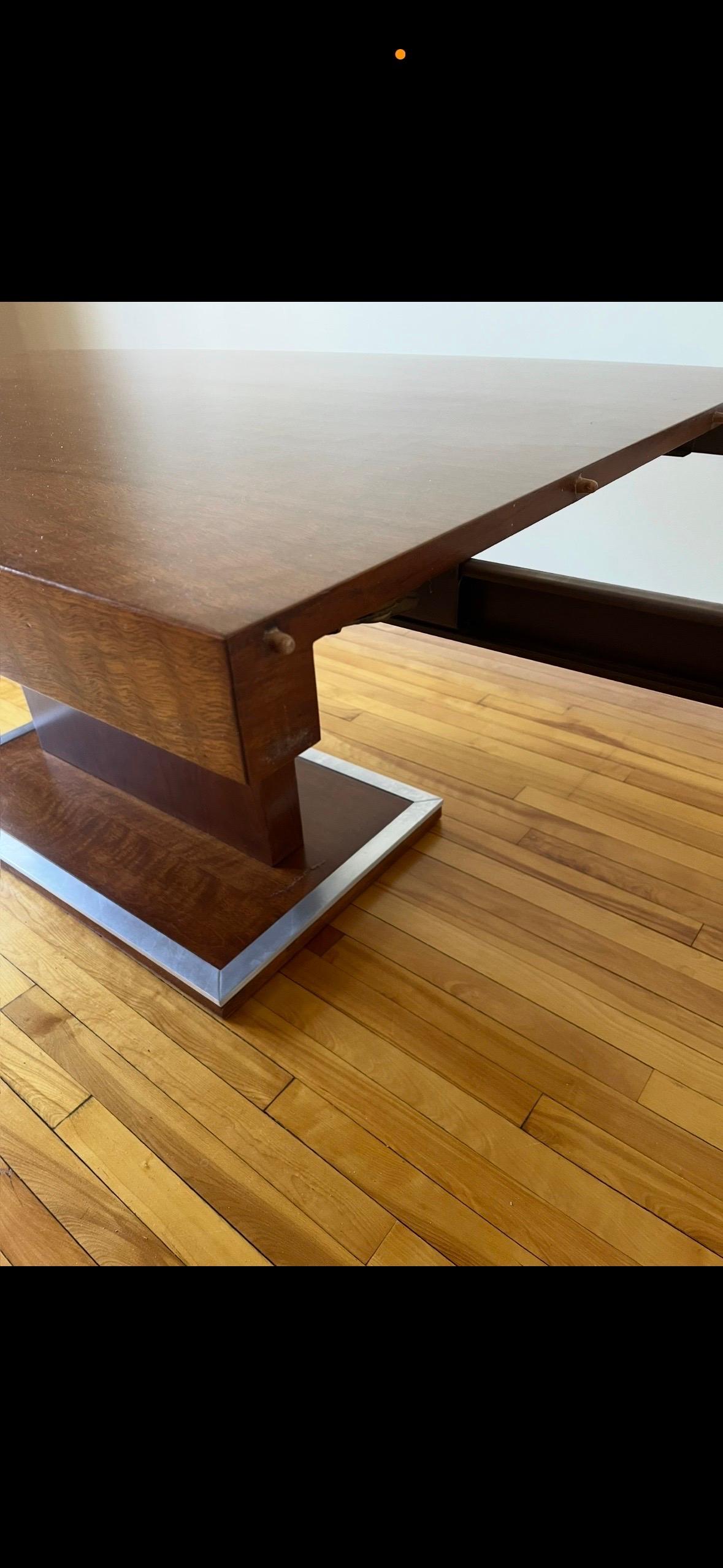 Aluminum Milo Baughman for Founders Walnut Extension Dining Table For Sale