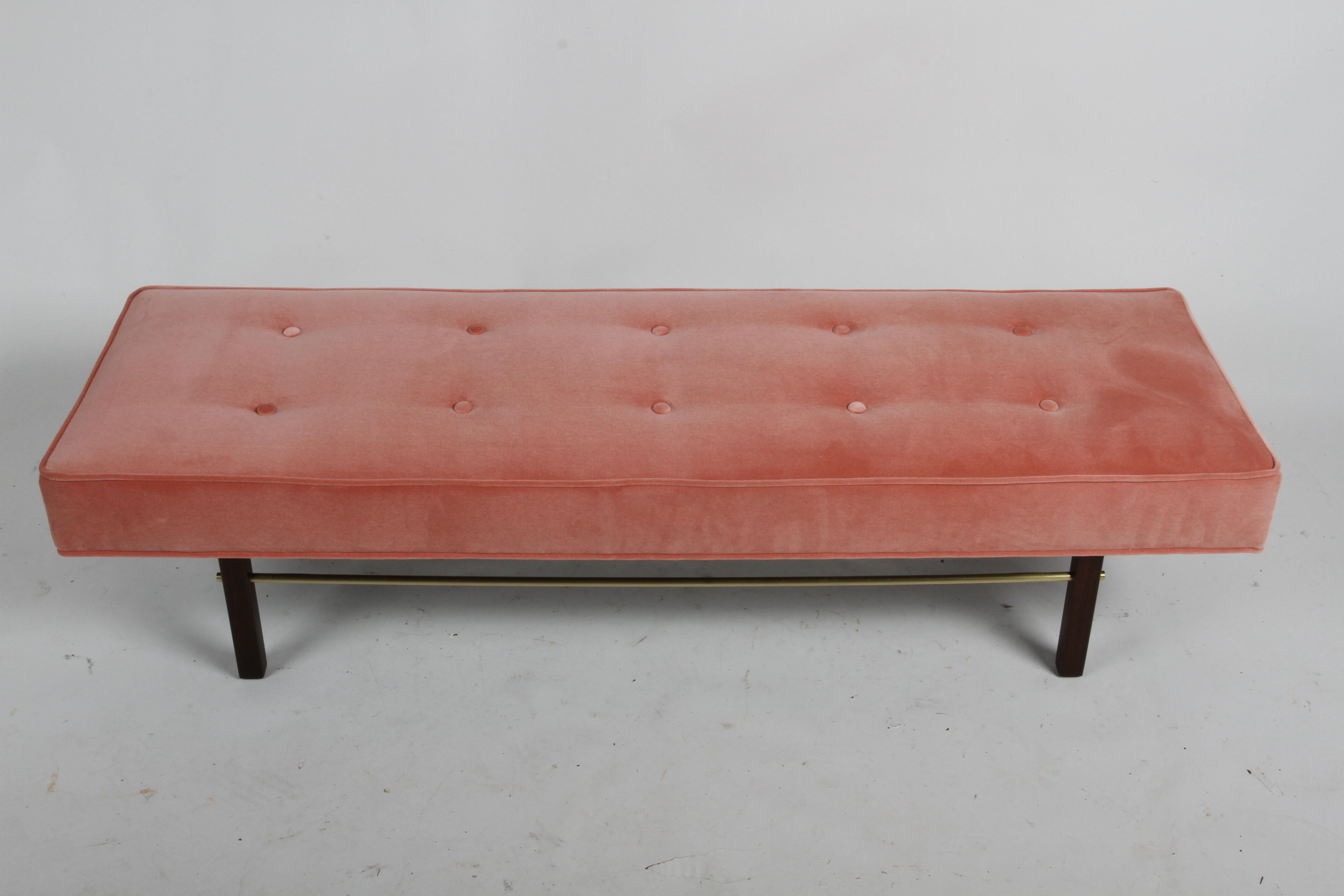 Mid-Century Modern Milo Baughman for James Inc. 5 foot Tufted Bench with Holly Hunt Velvet & Brass 