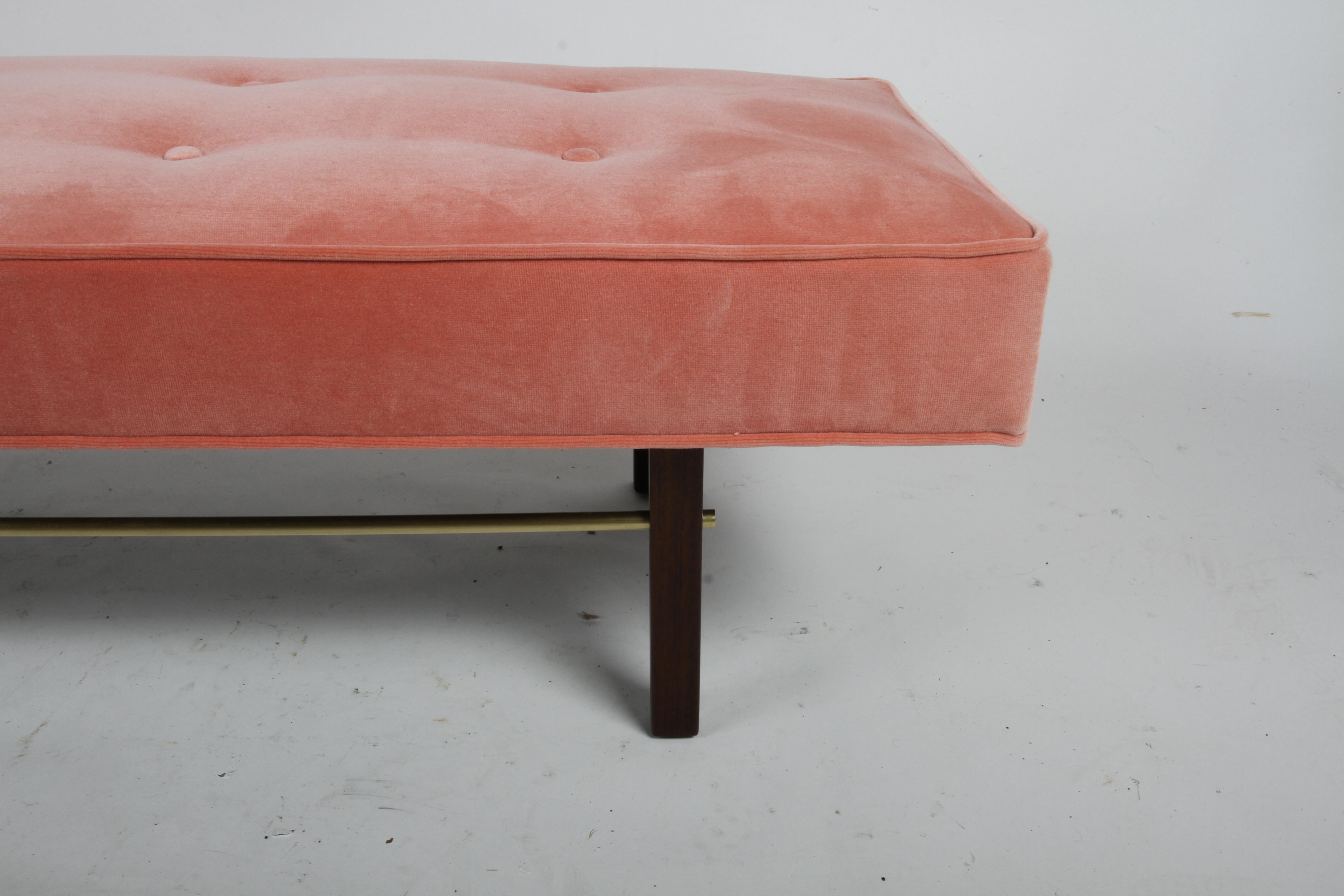 American Milo Baughman for James Inc. 5 foot Tufted Bench with Holly Hunt Velvet & Brass 