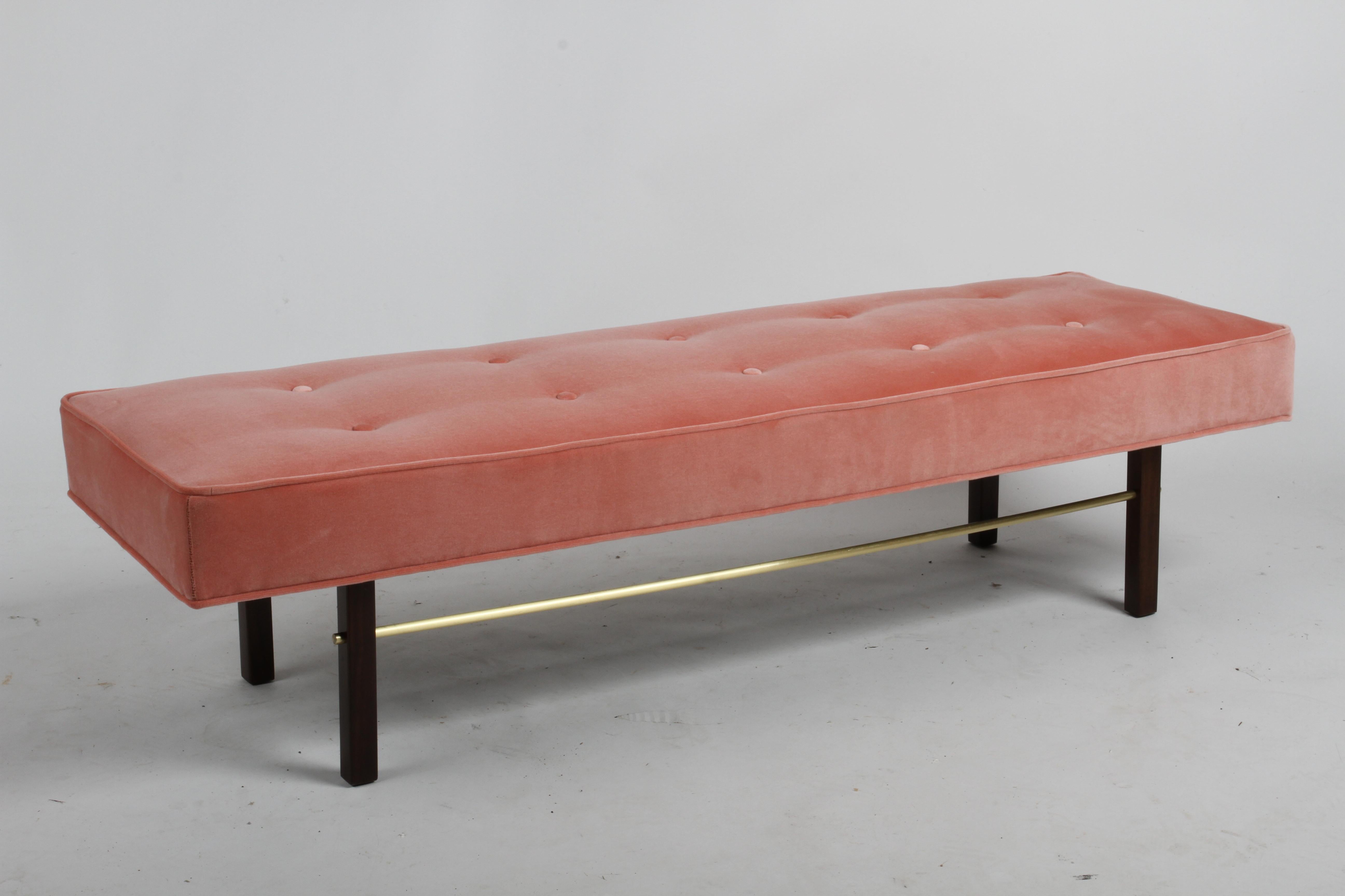 Mid-20th Century Milo Baughman for James Inc. 5 foot Tufted Bench with Holly Hunt Velvet & Brass 