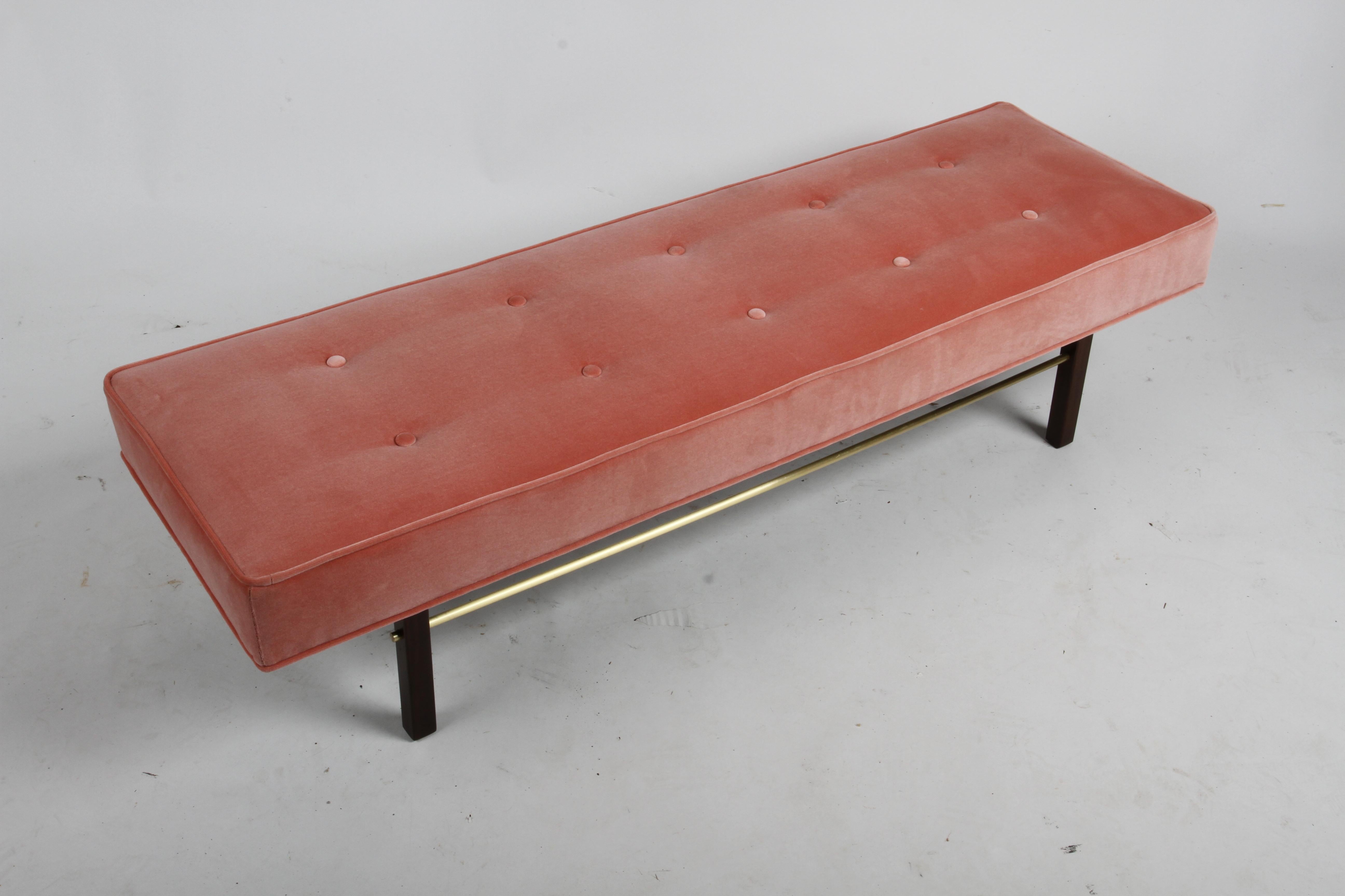 Milo Baughman for James Inc. 5 foot Tufted Bench with Holly Hunt Velvet & Brass  2