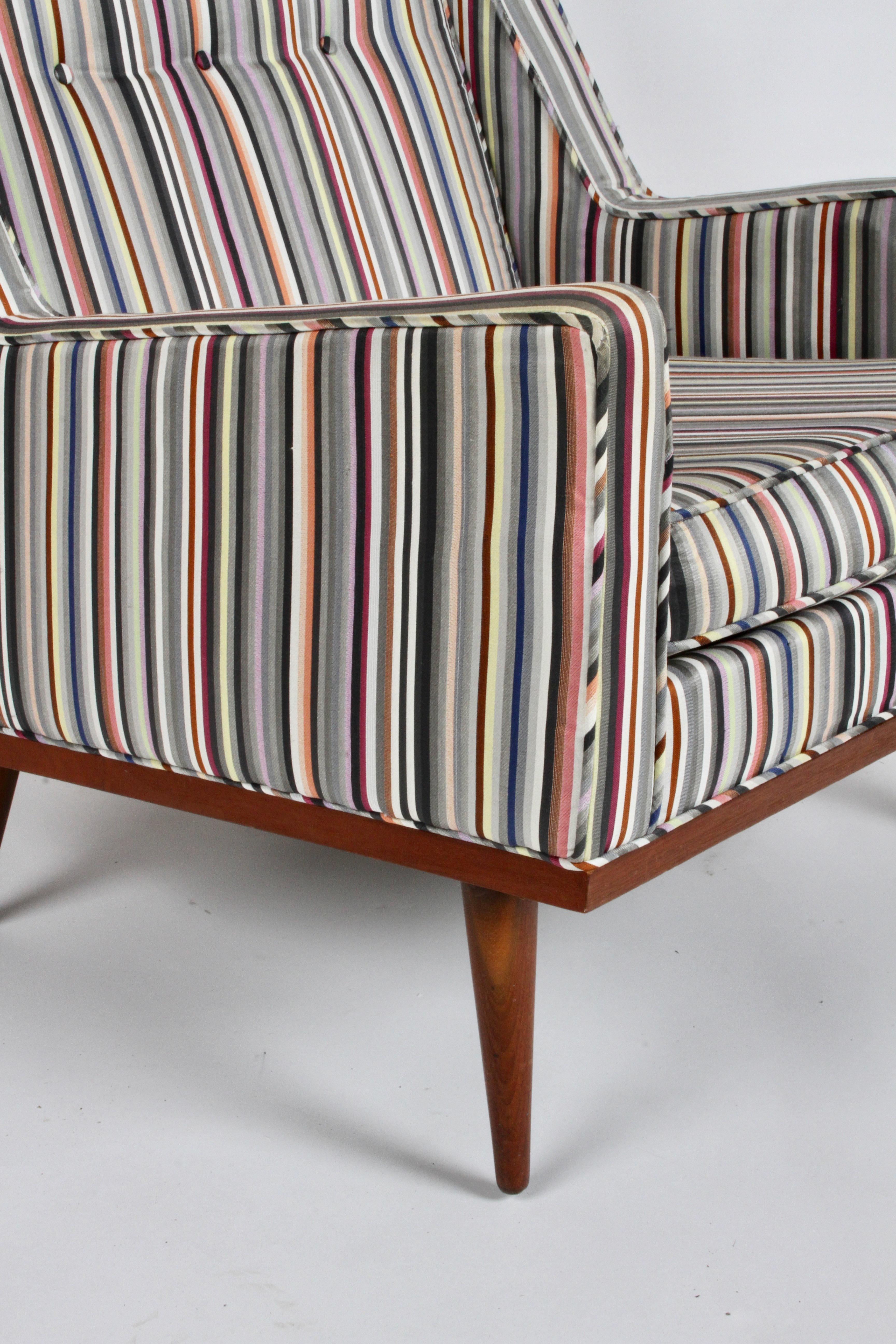 Milo Baughman for James Inc. Walnut with Stripe Lounge Chair For Sale 4