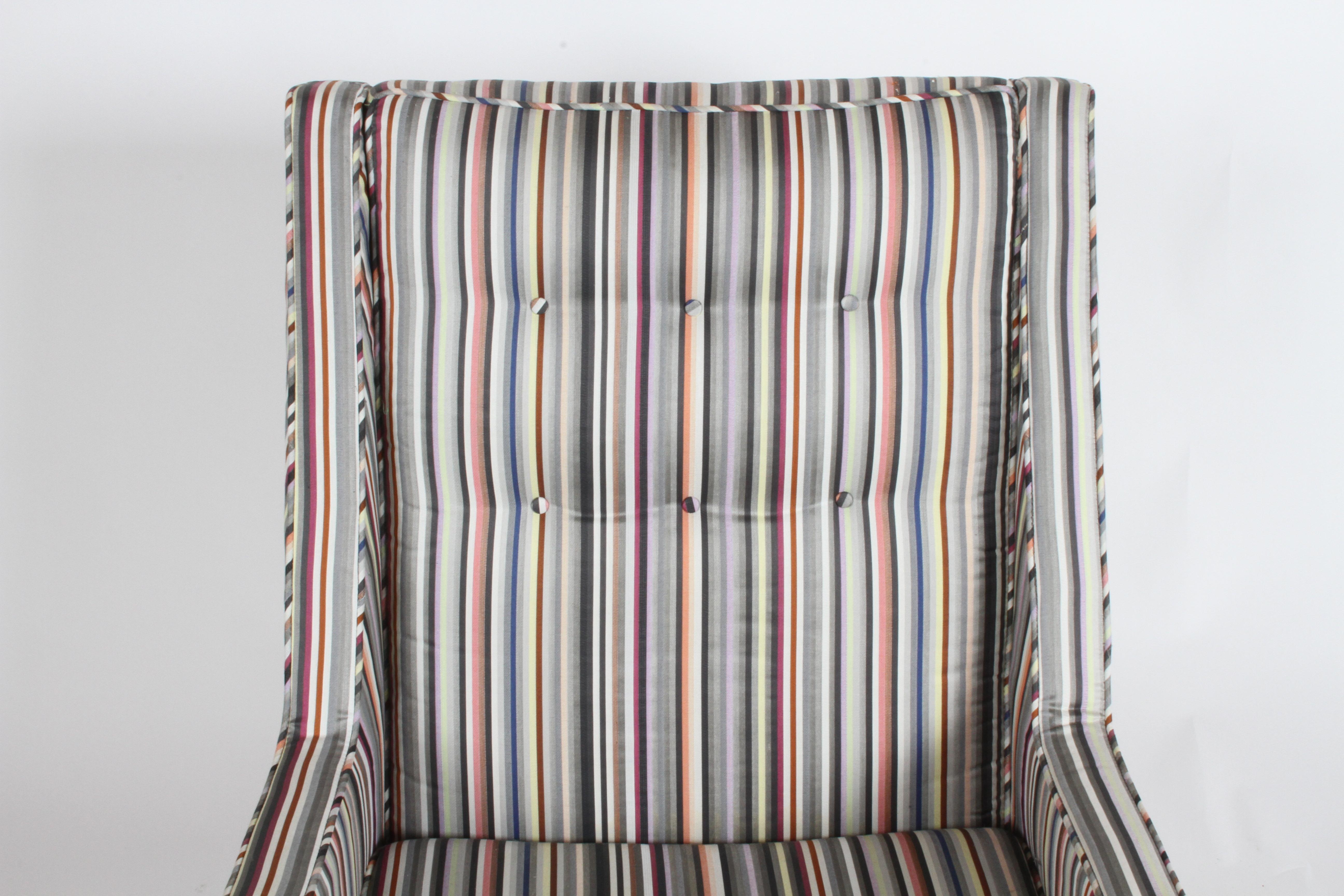 Milo Baughman for James Inc. Walnut with Stripe Lounge Chair For Sale 5