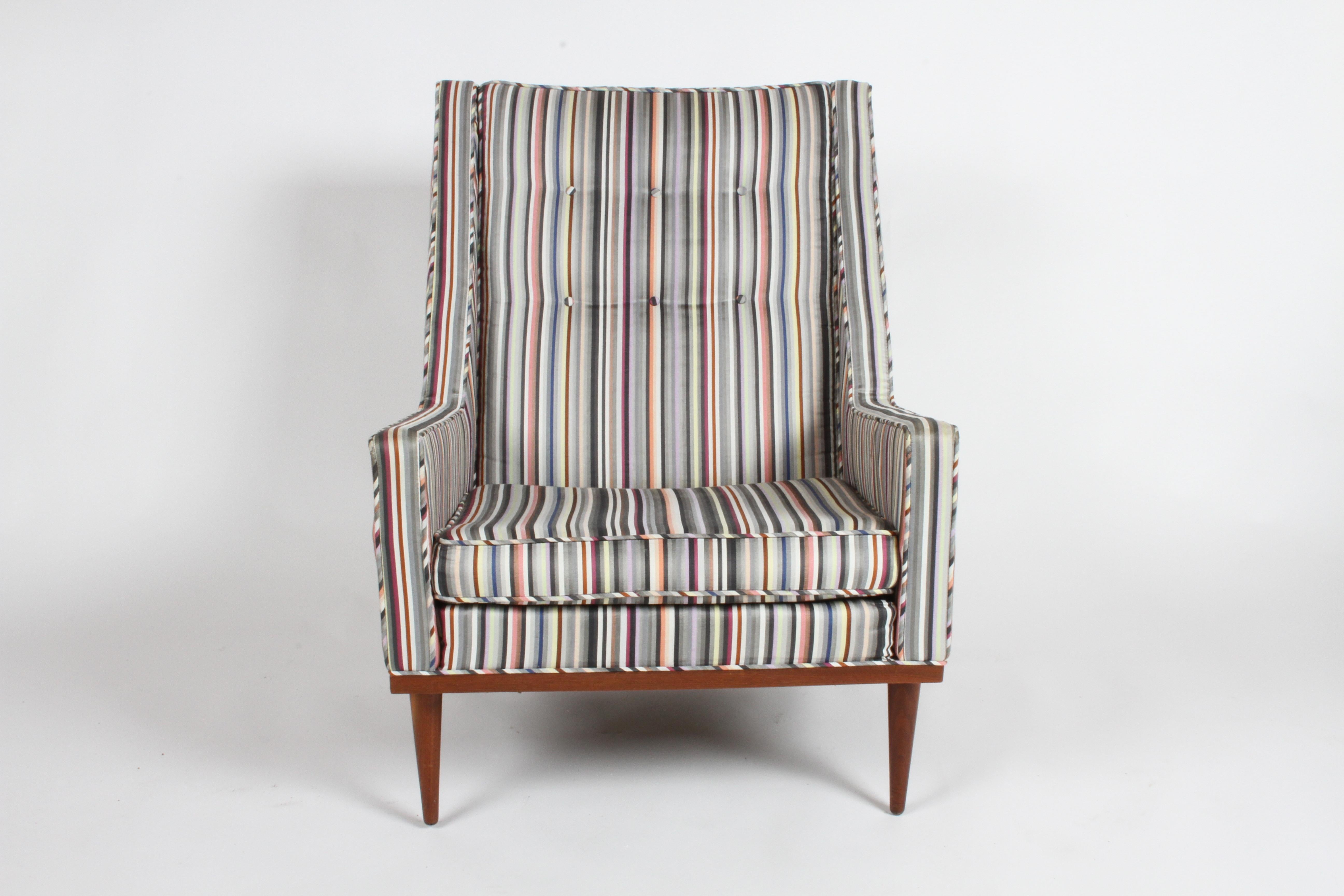 Mid-Century Modern Milo Baughman for James Inc. Walnut with Stripe Lounge Chair For Sale