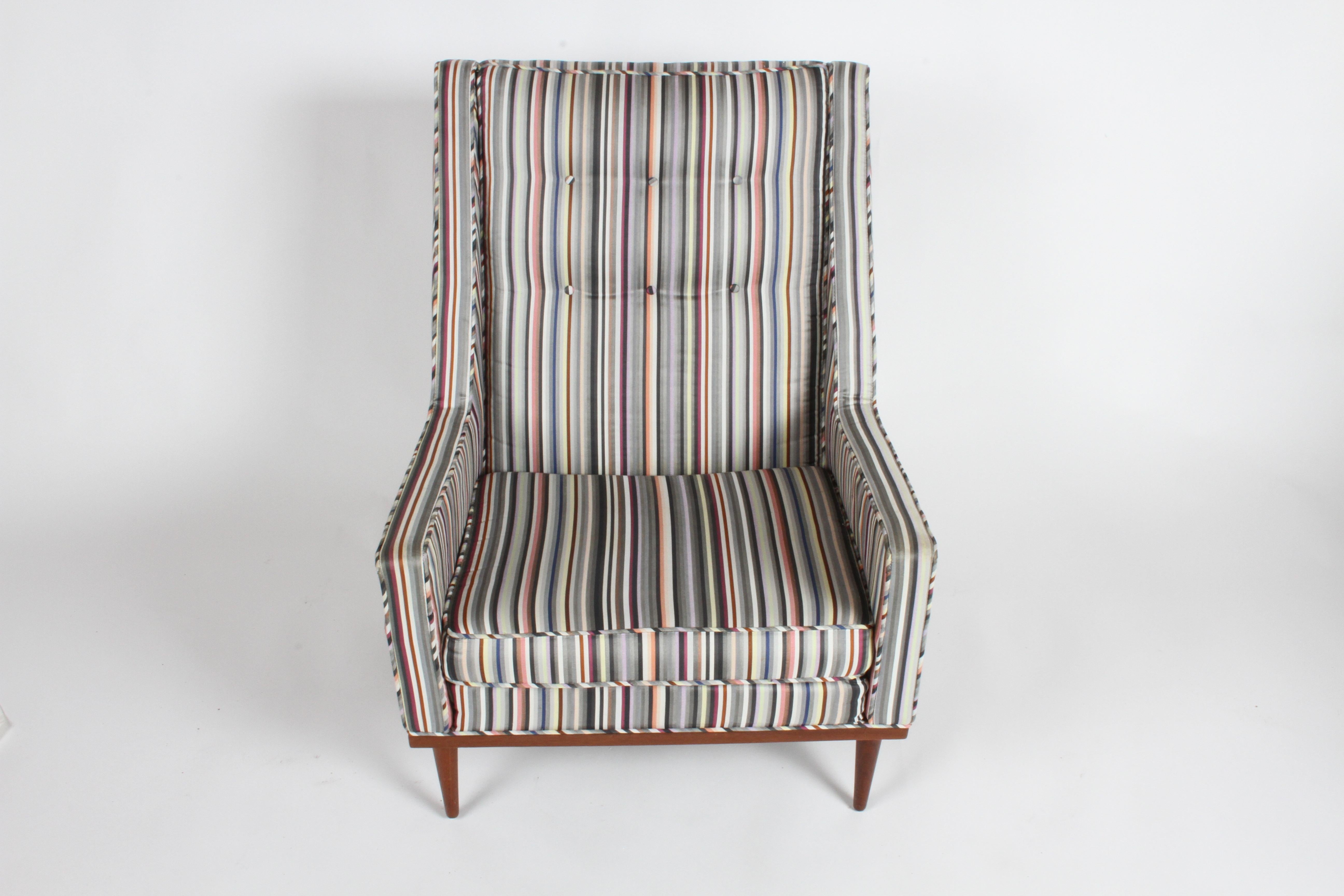 American Milo Baughman for James Inc. Walnut with Stripe Lounge Chair For Sale