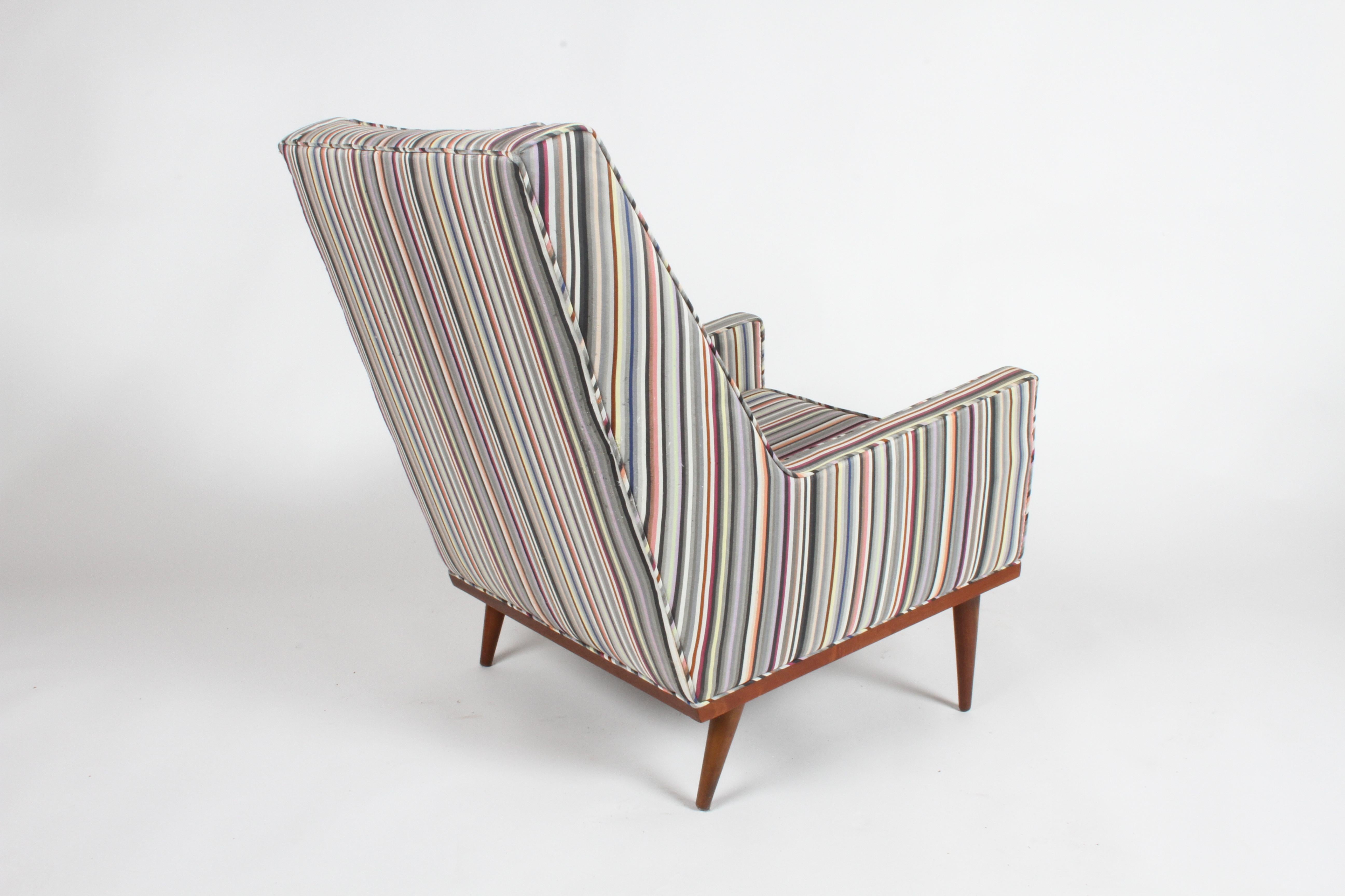 Stained Milo Baughman for James Inc. Walnut with Stripe Lounge Chair For Sale