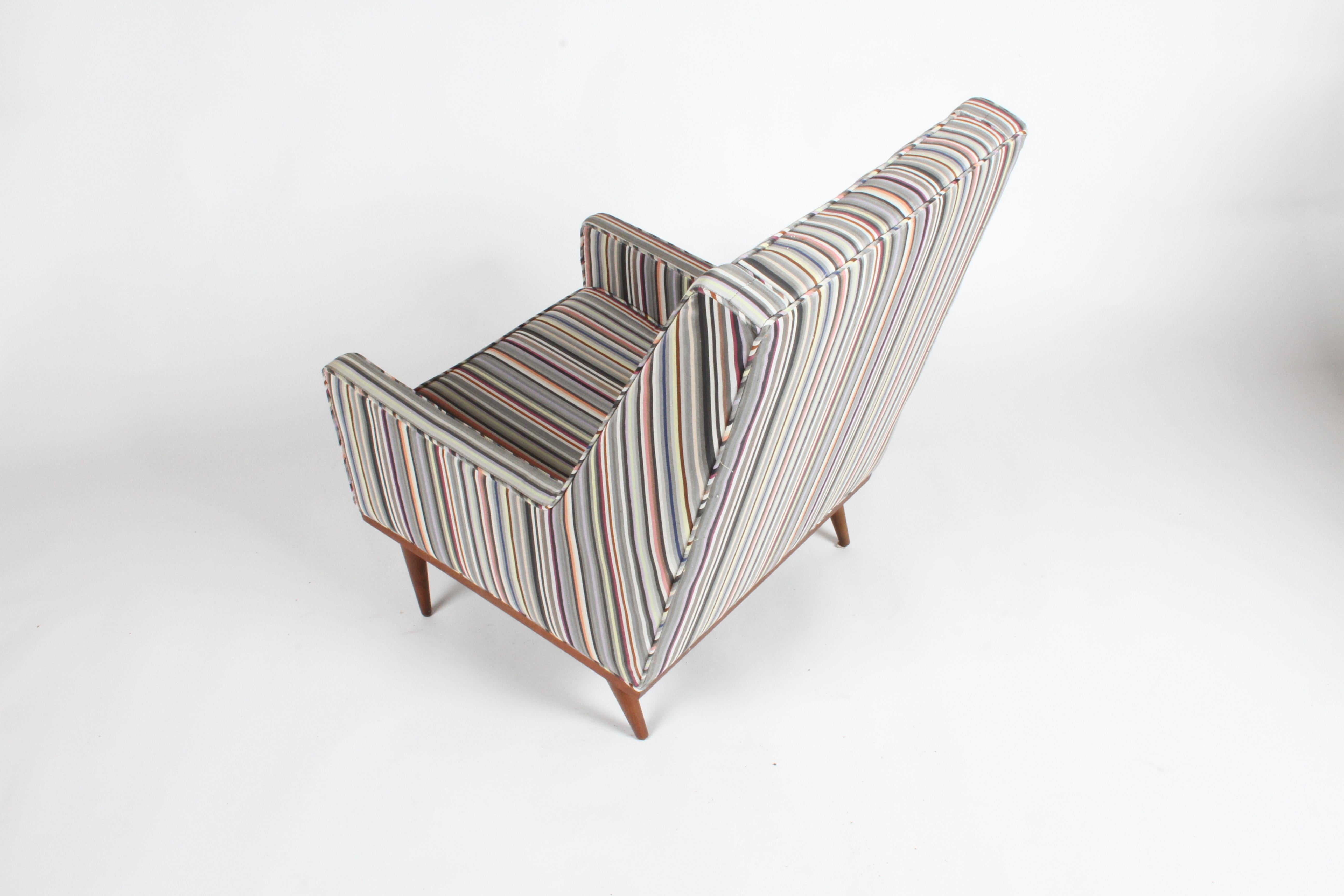 Mid-20th Century Milo Baughman for James Inc. Walnut with Stripe Lounge Chair For Sale