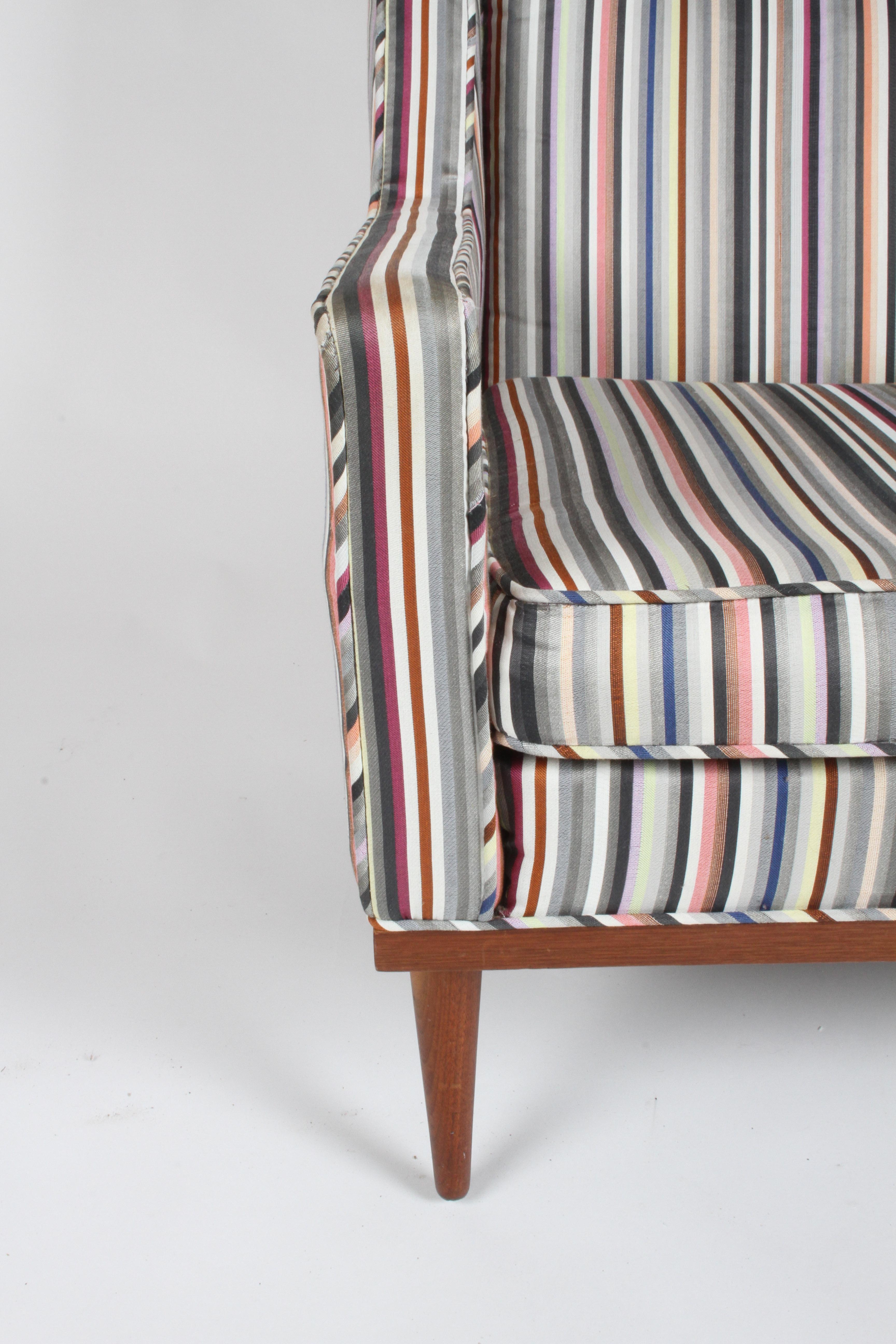 Upholstery Milo Baughman for James Inc. Walnut with Stripe Lounge Chair For Sale
