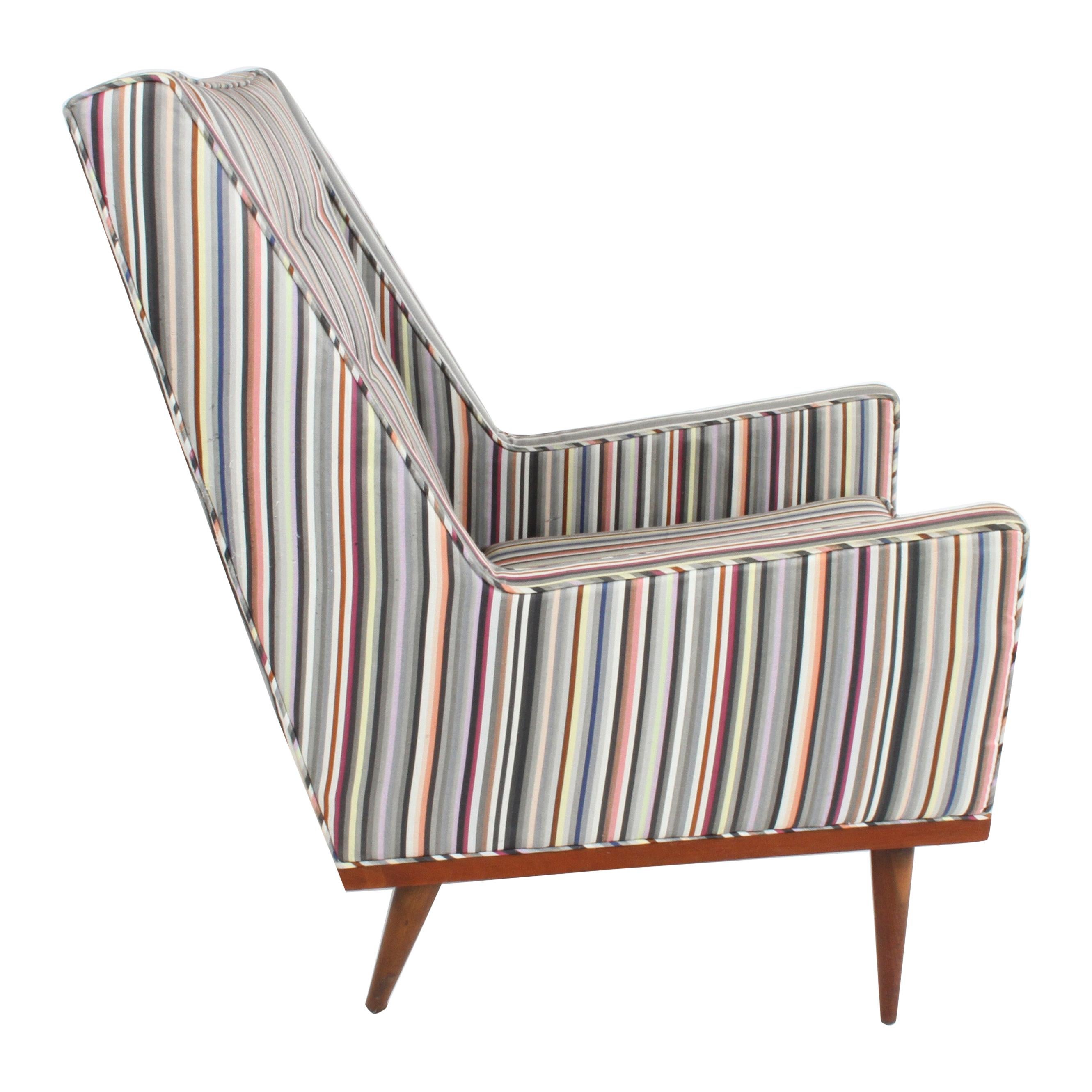 Milo Baughman for James Inc. Walnut with Stripe Lounge Chair