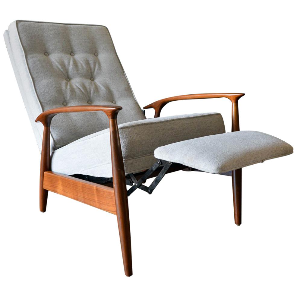 Milo Baughman for James, Inc. Sculpted Walnut Reclining Lounge Chair, circa 1955