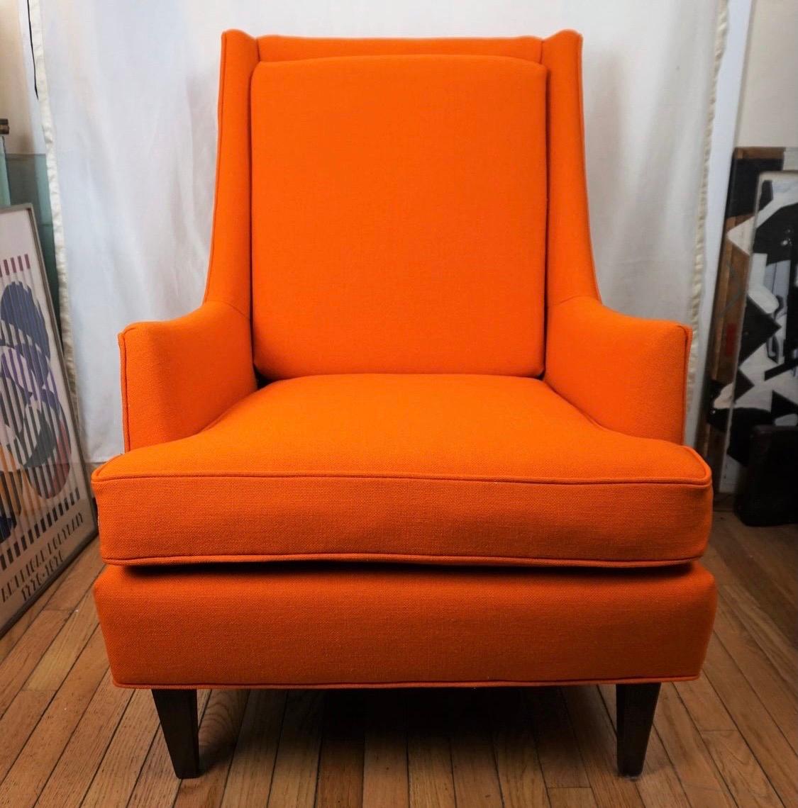 Recently reupholstered in a vibrant midcentury orange fabric and complete with James Inc. hallmarks below, this Milo Baughman stunner is guaranteed to set your home apart. Now, more than ever, home is where the heart is.