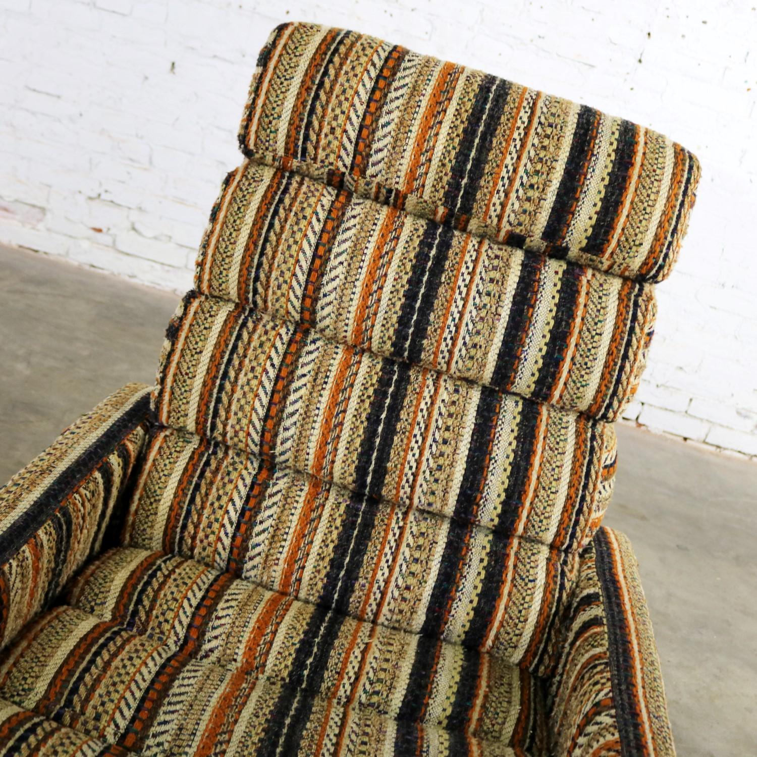 Milo Baughman for James Inc. Swivel Reclining Lounge Chair with Stripe Fabric 5