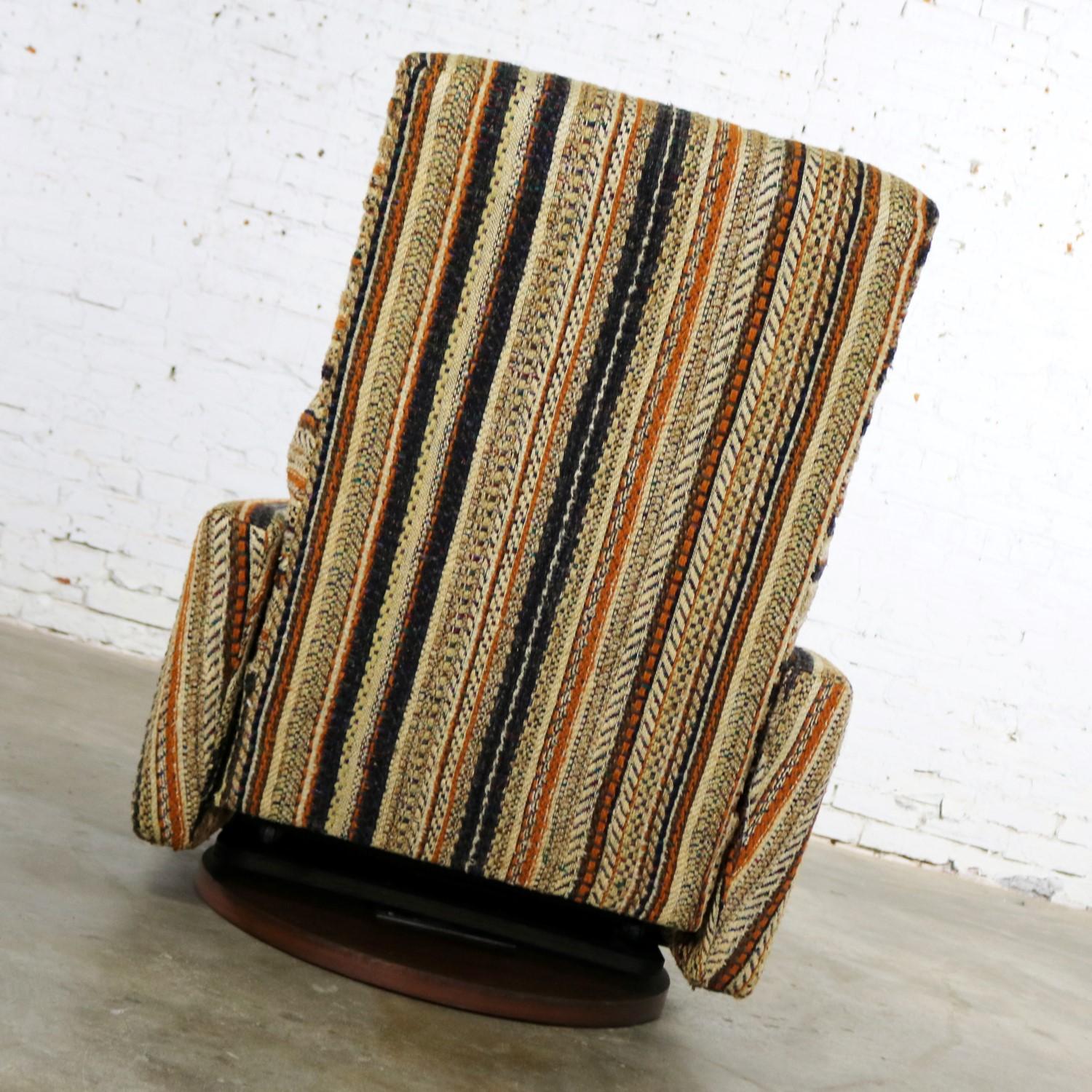 Mid-Century Modern Milo Baughman for James Inc. Swivel Reclining Lounge Chair with Stripe Fabric