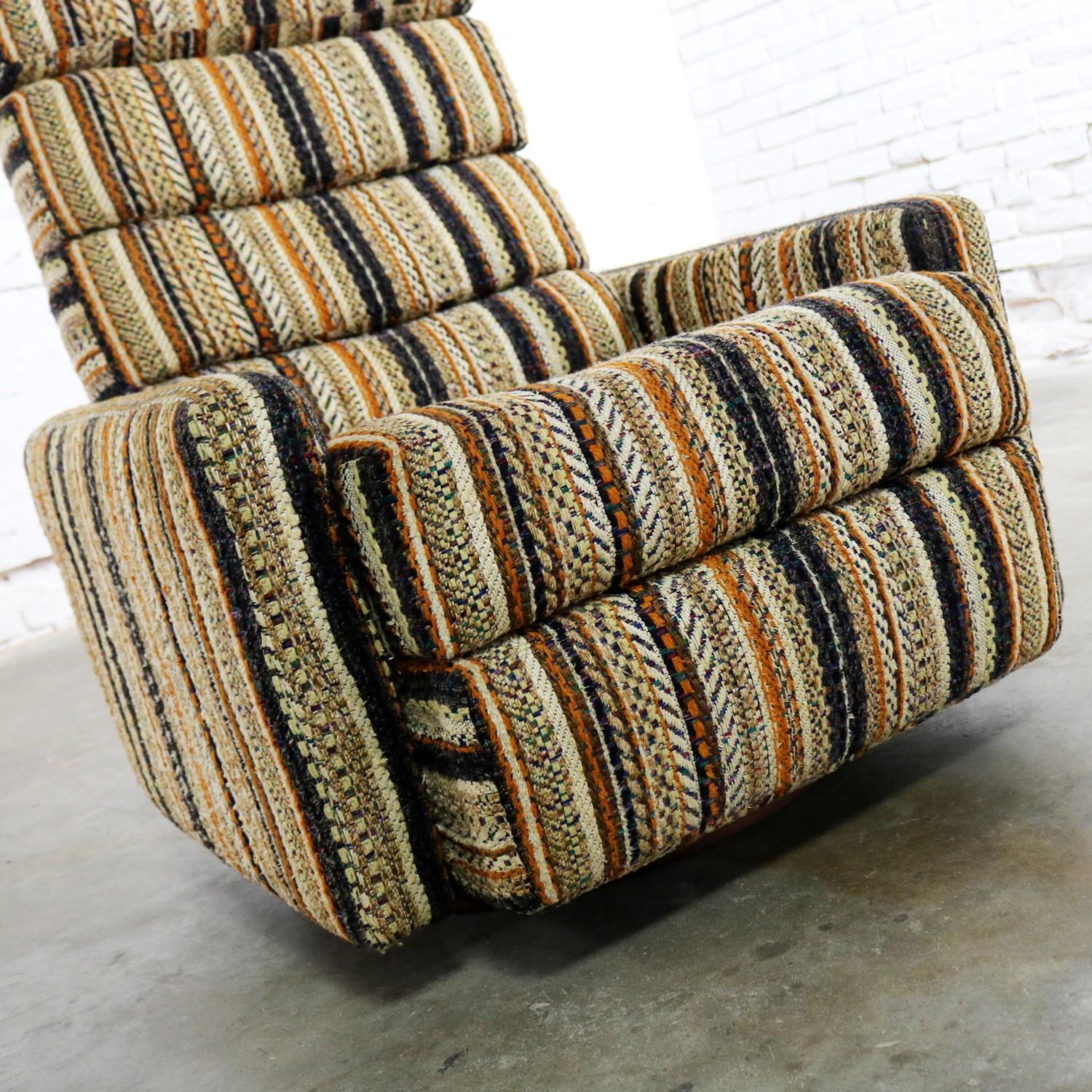 Milo Baughman for James Inc. Swivel Reclining Lounge Chair with Stripe Fabric In Good Condition In Topeka, KS