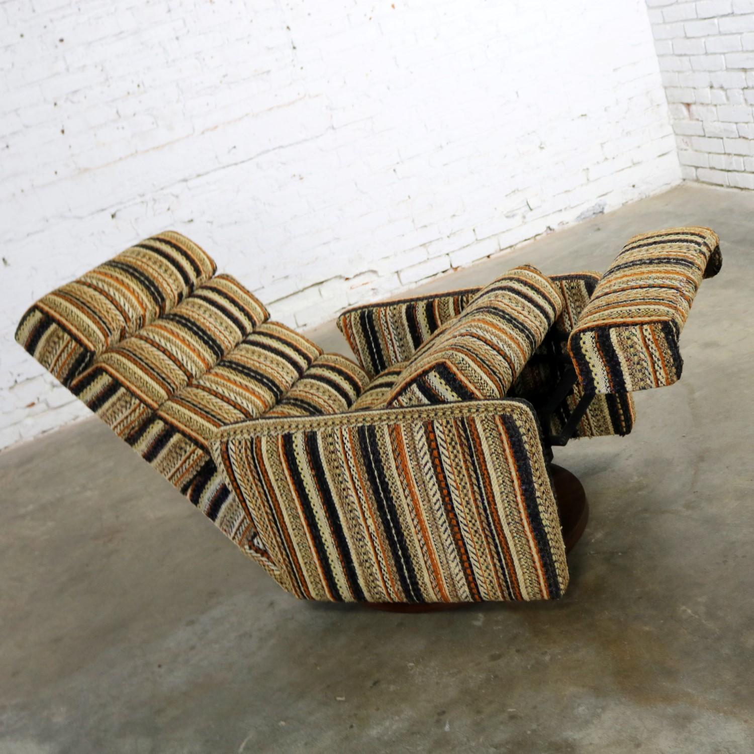 20th Century Milo Baughman for James Inc. Swivel Reclining Lounge Chair with Stripe Fabric