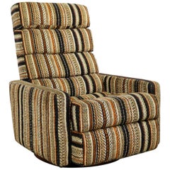 Vintage Milo Baughman for James Inc. Swivel Reclining Lounge Chair with Stripe Fabric